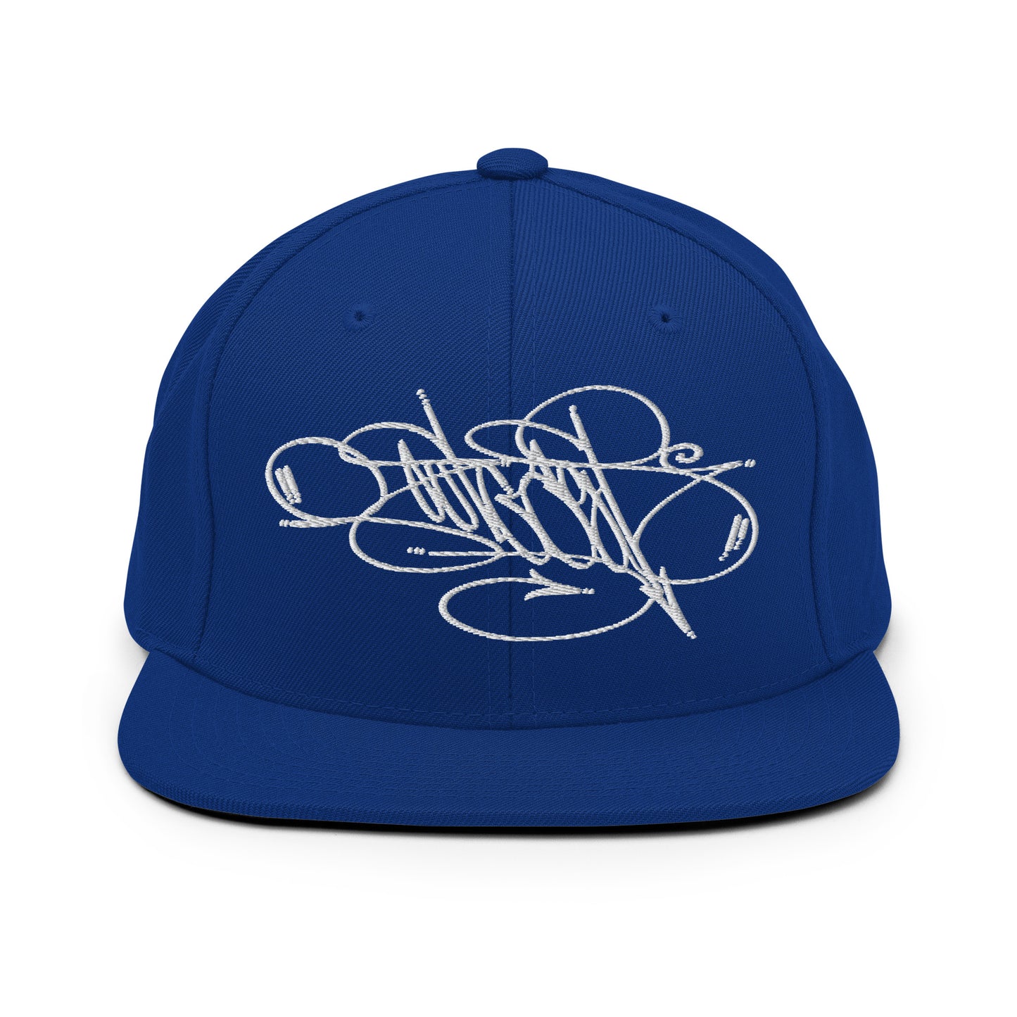 Blue-Outcast Tag Snapback Hat by Graffiti Dad from B.Different Clothing, front view, graffiti-inspired streetwear