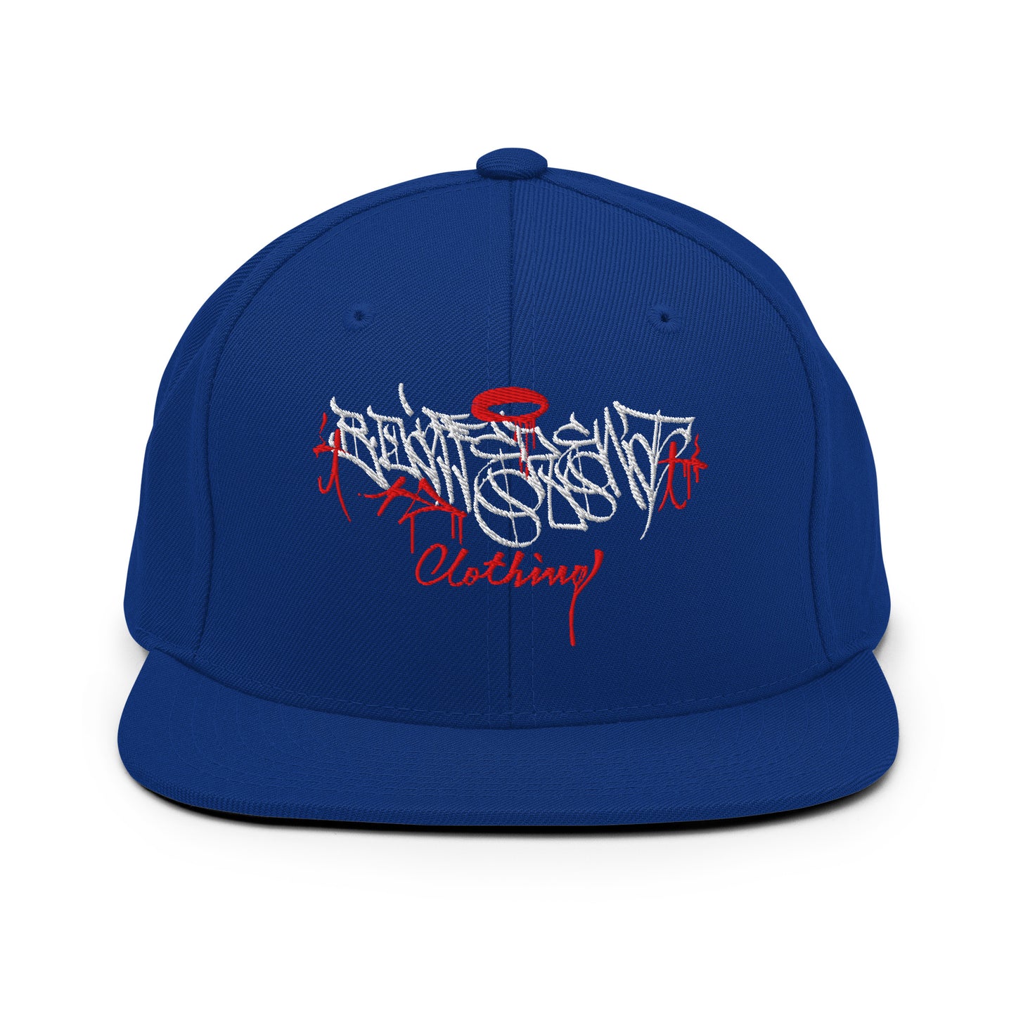 Blue-Caos One Collab Graffiti Snapback Hat from B.Different Clothing, front view, graffiti-inspired streetwear