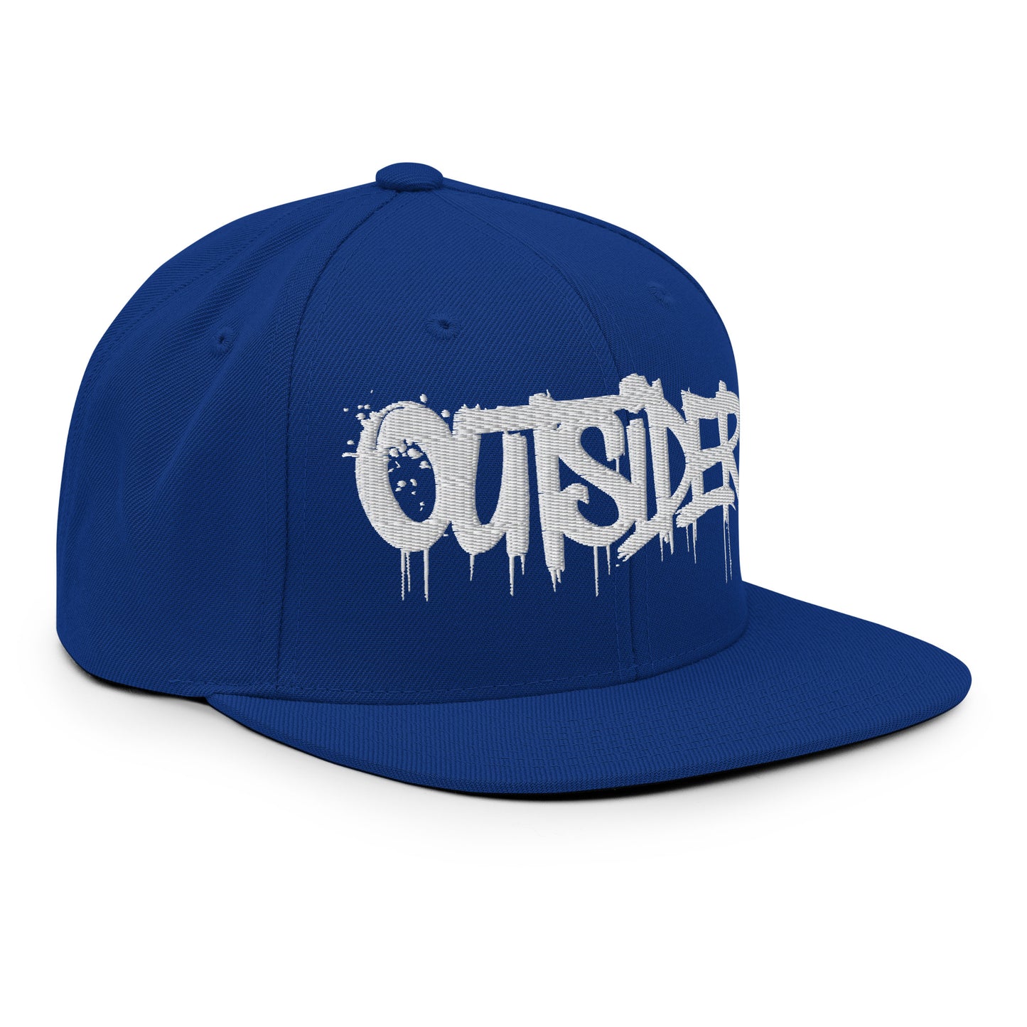 Blue-Outsider Graffiti Tag Snapback Hat from B.Different Clothing, 3/4 right view, graffiti-inspired streetwear