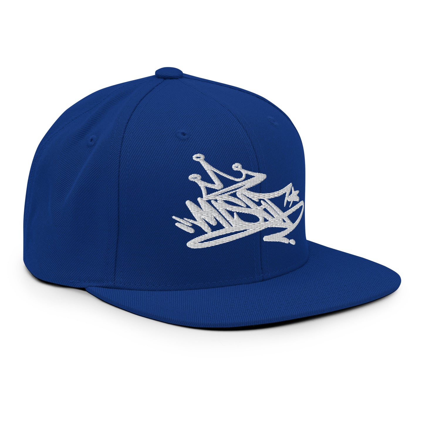 Blue-Misfit Graffiti Tag Snapback Hat from B.Different Clothing, 3/4 right view, graffiti-inspired streetwear