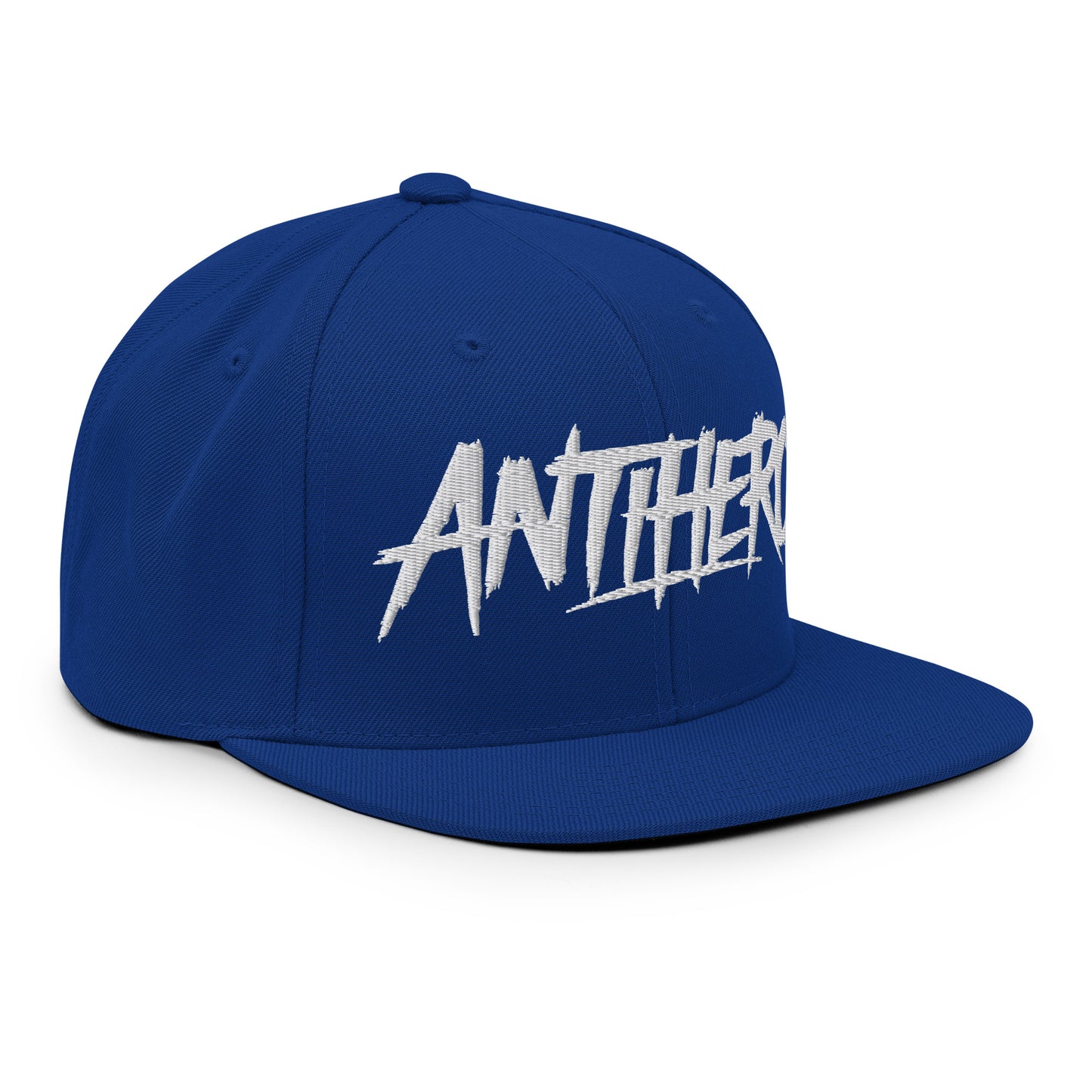 Blue-Antihero Graffiti Tag Snapback Hat from B.Different Clothing, 3/4 right view, graffiti-inspired streetwear