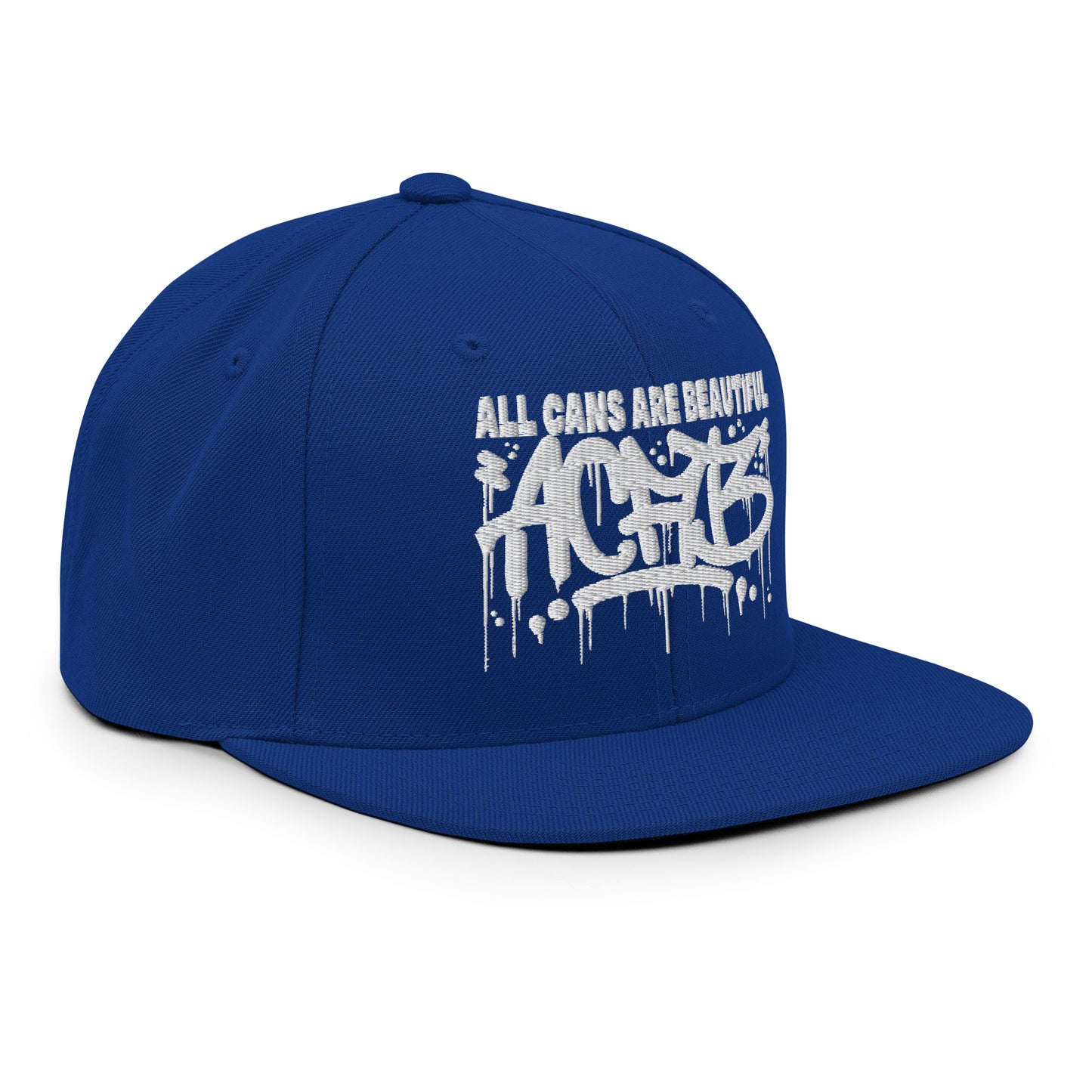 Blue-ACAB Graffiti Tag Snapback Hat from B.Different Clothing, right view, graffiti-inspired streetwear