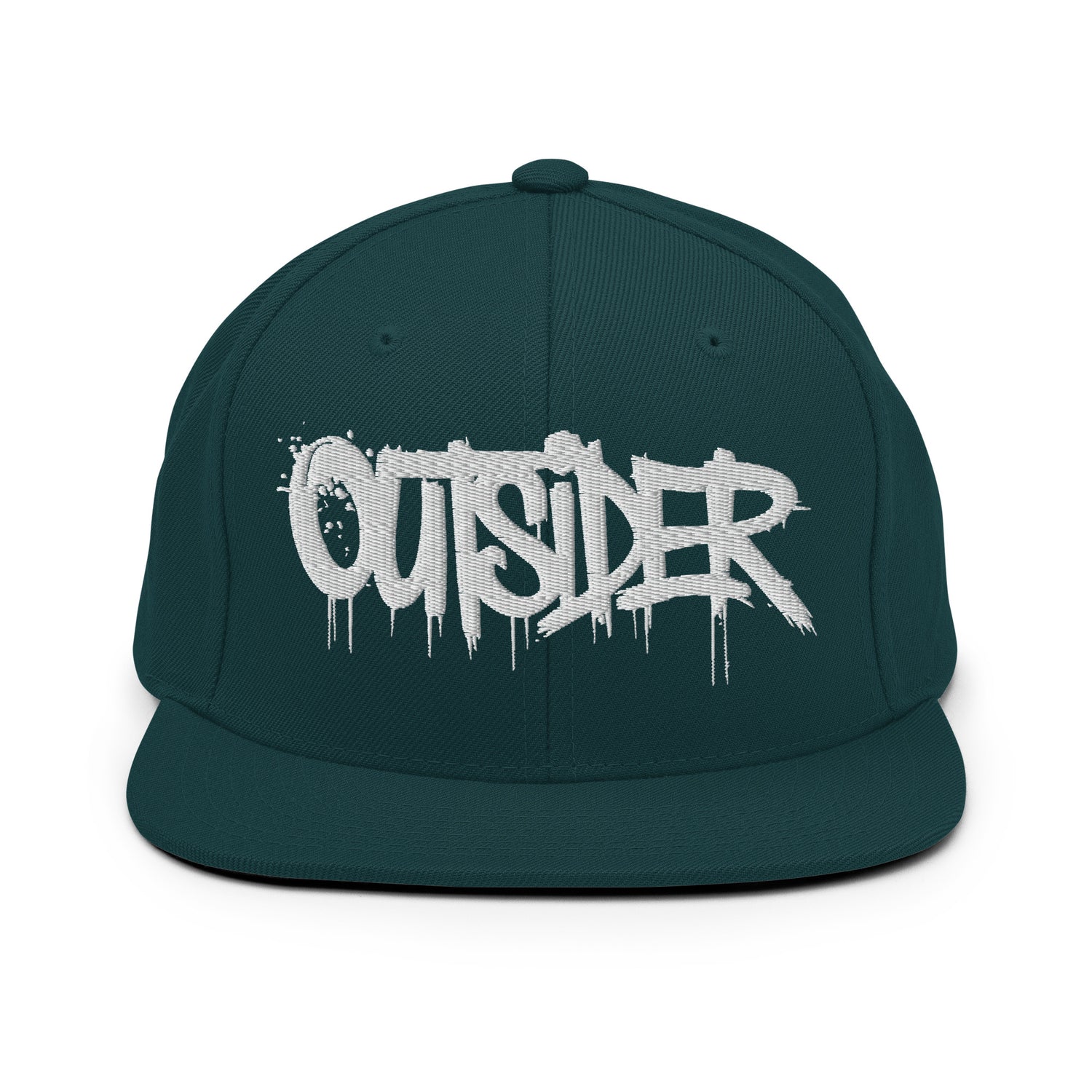 Green-Outsider Graffiti Tag Snapback Hat from B.Different Clothing, front view, graffiti-inspired streetwear