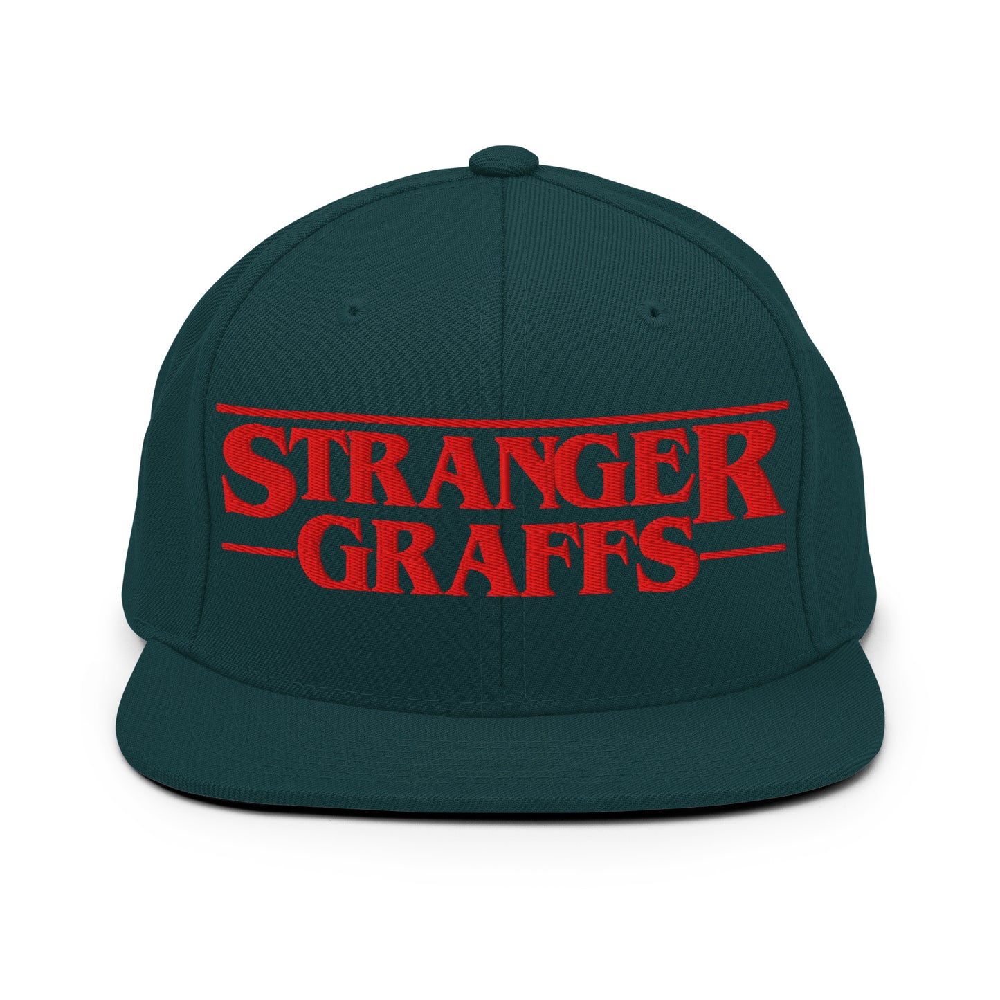 Green-Stranger Graffs Snapback Hat from B.Different Clothing, front view, graffiti-inspired streetwear