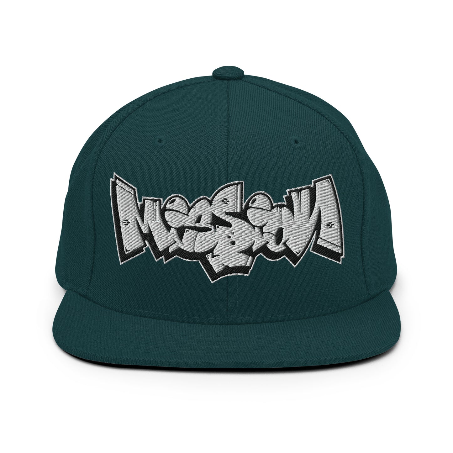 Green-Mission Graffiti Piece Snapback Hat from B.Different Clothing, front view, graffiti-inspired streetwear
