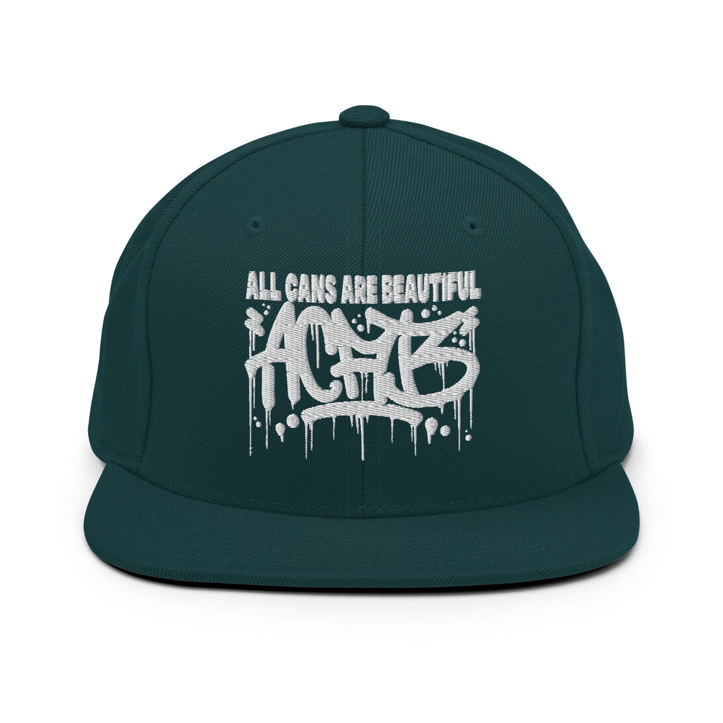 Green-ACAB Graffiti Tag Snapback Hat from B.Different Clothing, front view, graffiti-inspired streetwear