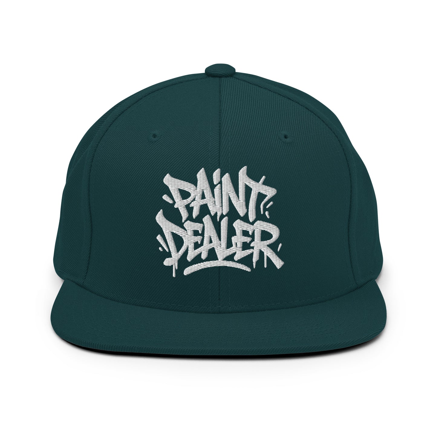 Green-Paint Dealer Graffiti Tag Snapback Hat from B.Different Clothing, front view, graffiti-inspired streetwear