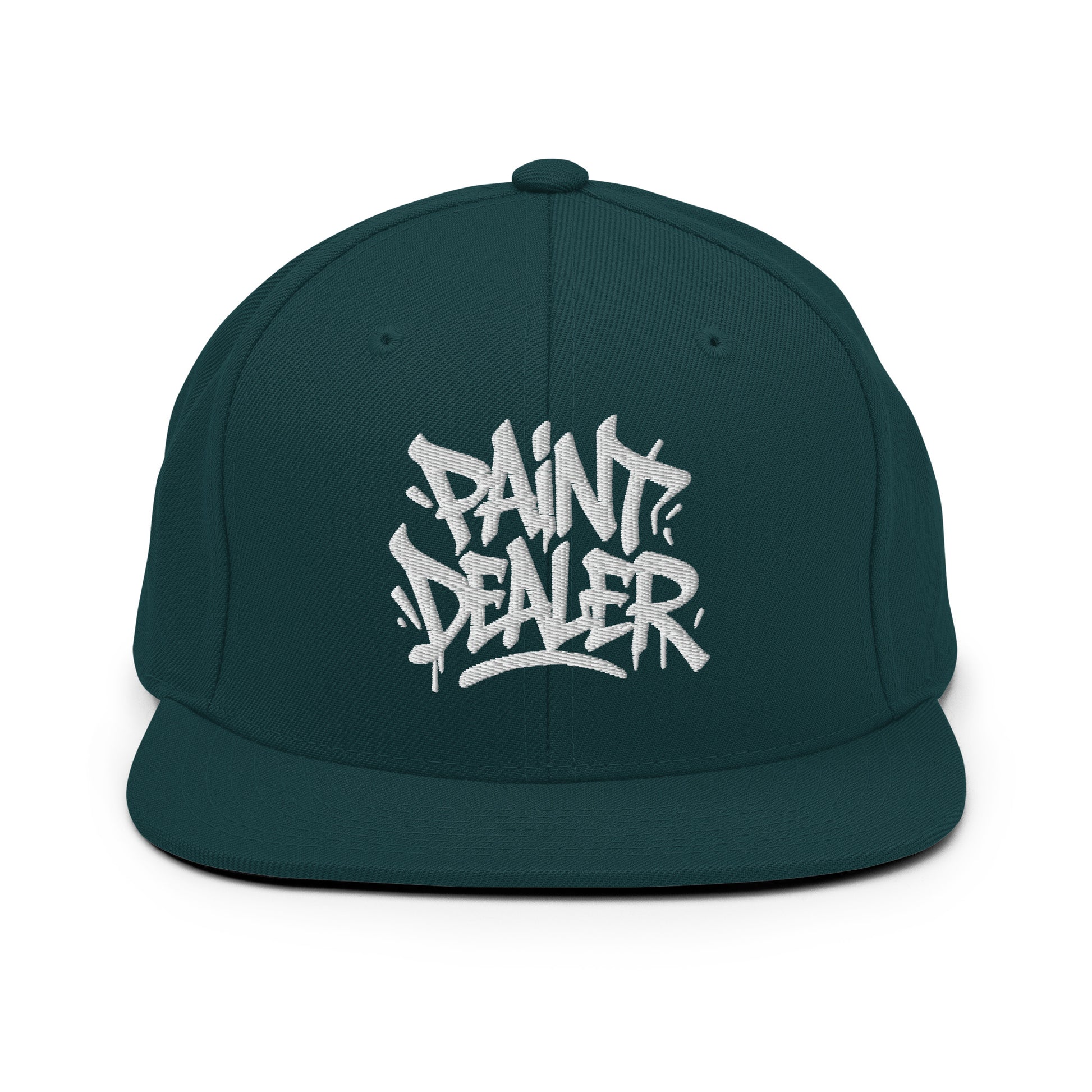 Green-Paint Dealer Graffiti Tag Snapback Hat from B.Different Clothing, front view, graffiti-inspired streetwear