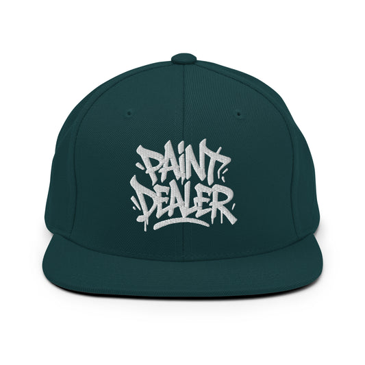 Green-Paint Dealer Graffiti Tag Snapback Hat from B.Different Clothing, front view, graffiti-inspired streetwear
