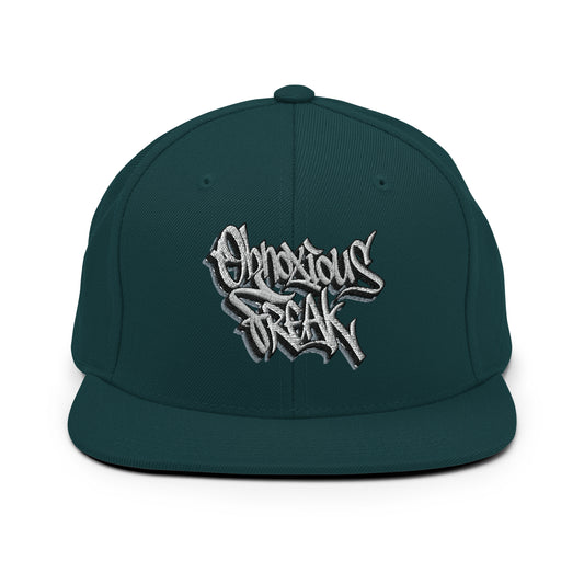 Green-Obnoxious Freak Graffiti Snapback Hat from B.Different Clothing, front view, graffiti-inspired streetwear