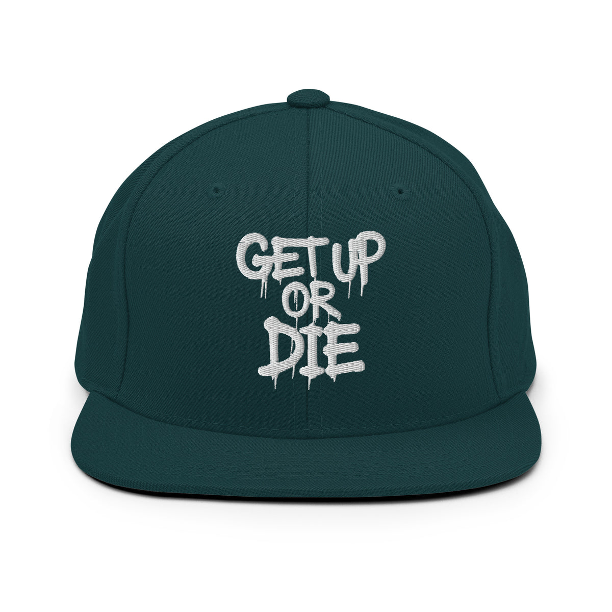 Green-Get Up or Die Graffiti Tag Snapback from B.Different Clothing, front view, graffiti-inspired streetwear