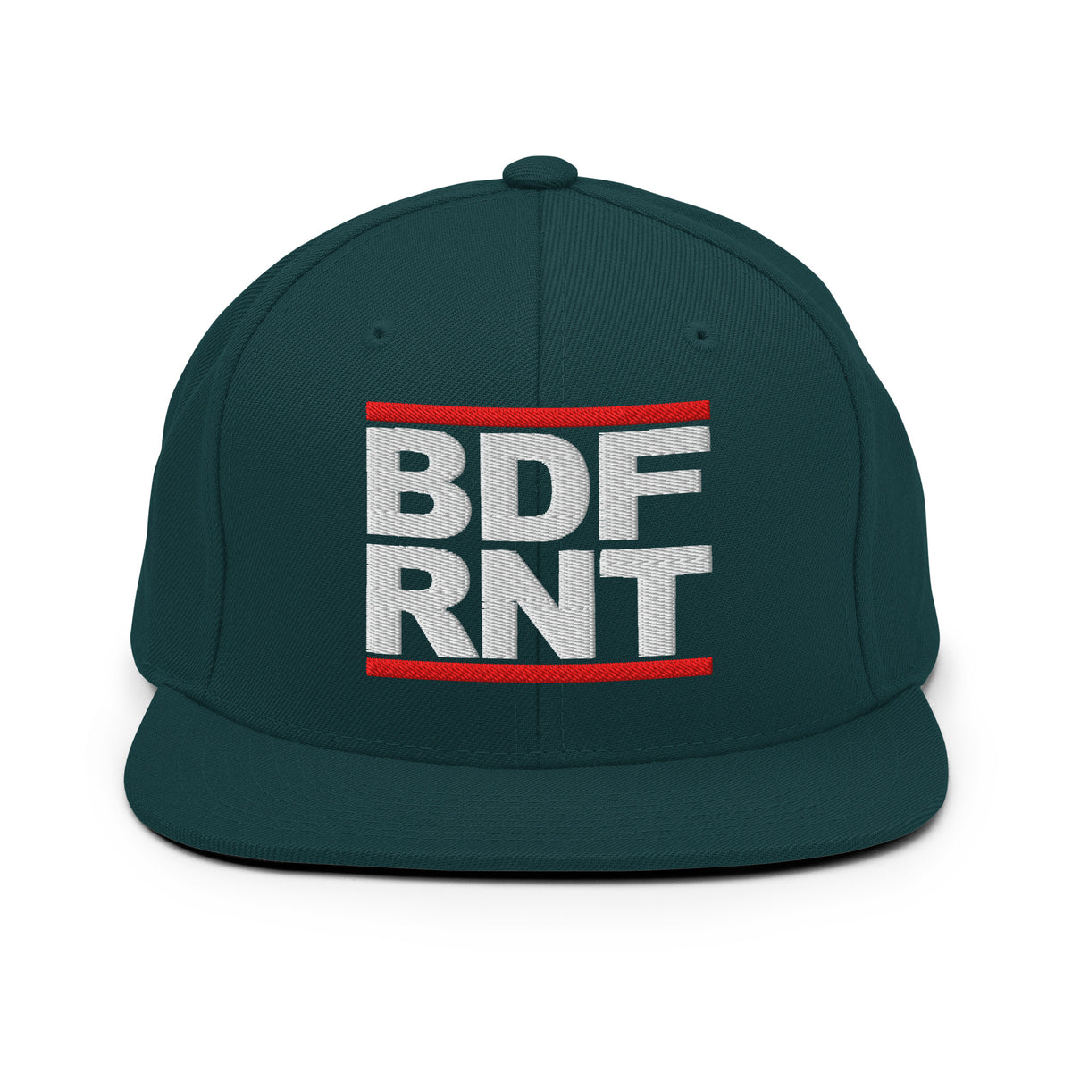 Green-BDFRNT OG Snapback Hat from B.Different Clothing, front view, graffiti-inspired streetwear