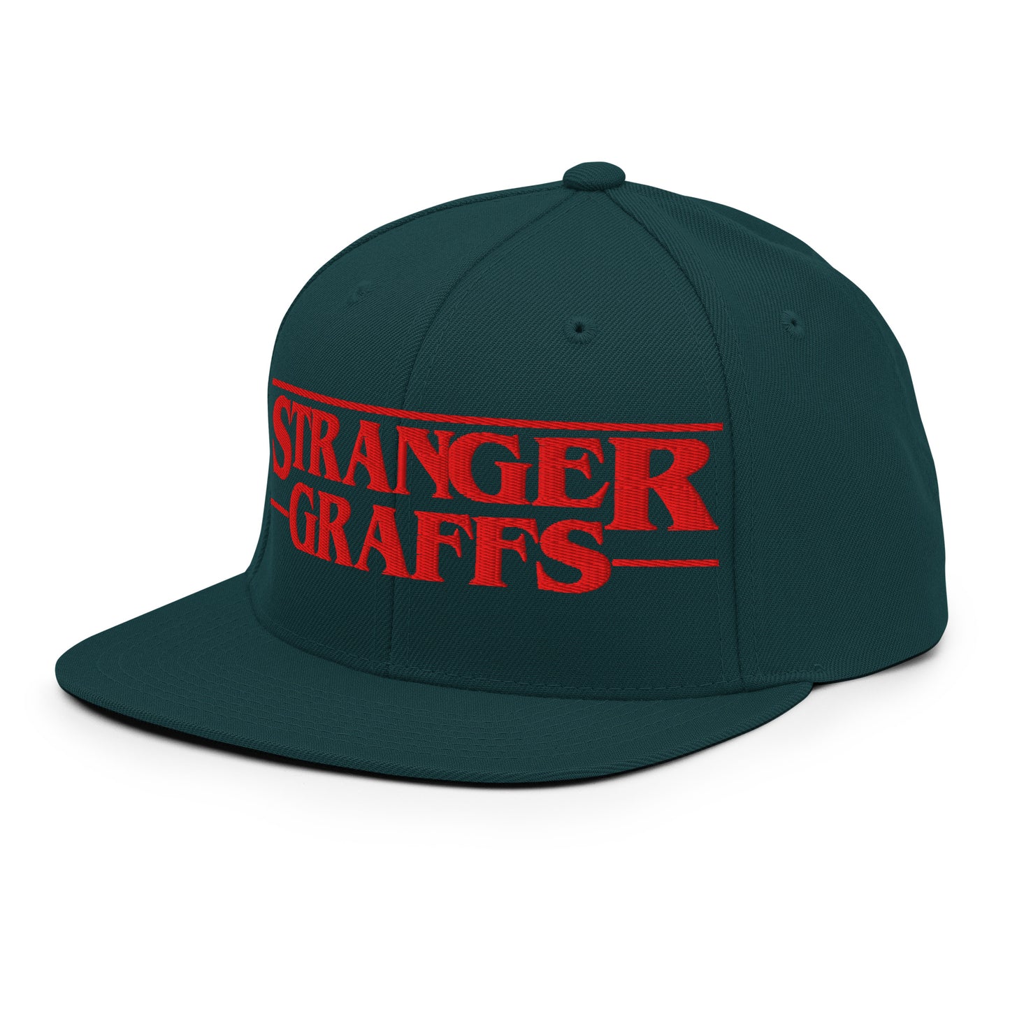 Green-Stranger Graffs Snapback Hat from B.Different Clothing, 3/4 left view, graffiti-inspired streetwear