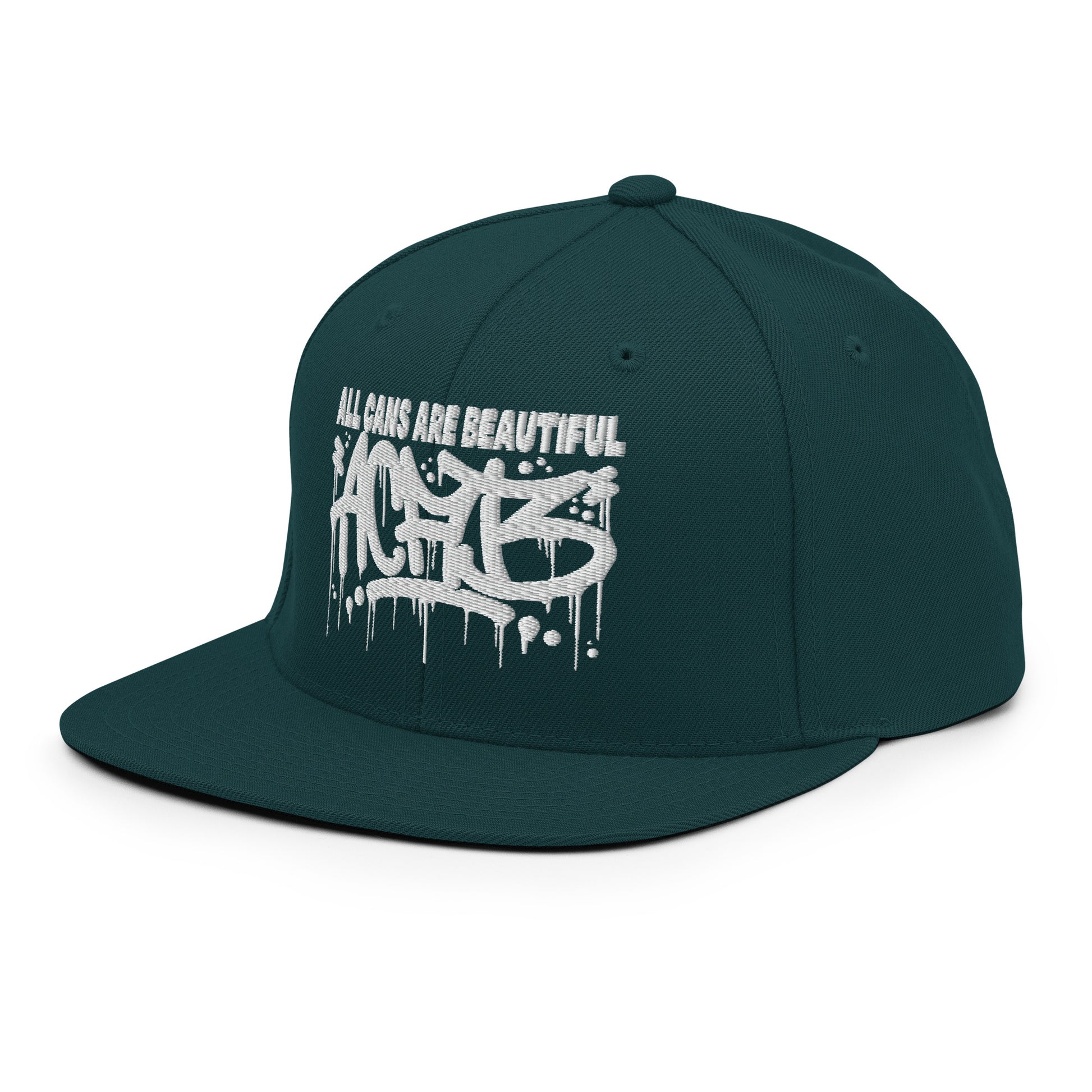 Green-ACAB Graffiti Tag Snapback Hat from B.Different Clothing, 3/4 left view, graffiti-inspired streetwear