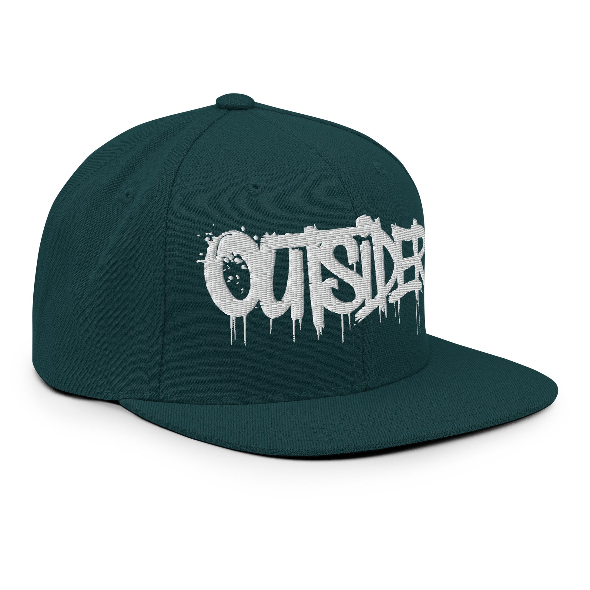 Green-Outsider Graffiti Tag Snapback Hat from B.Different Clothing, 3/4 right view, graffiti-inspired streetwear