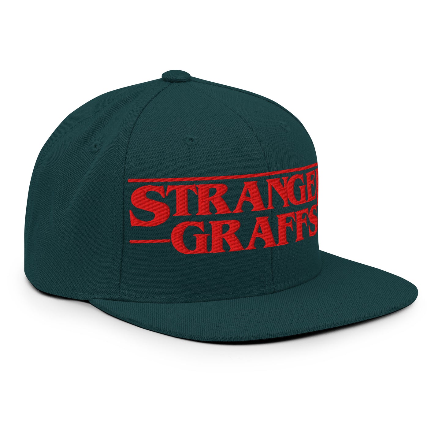 Green-Stranger Graffs Snapback Hat from B.Different Clothing, 3/4 right view, graffiti-inspired streetwear