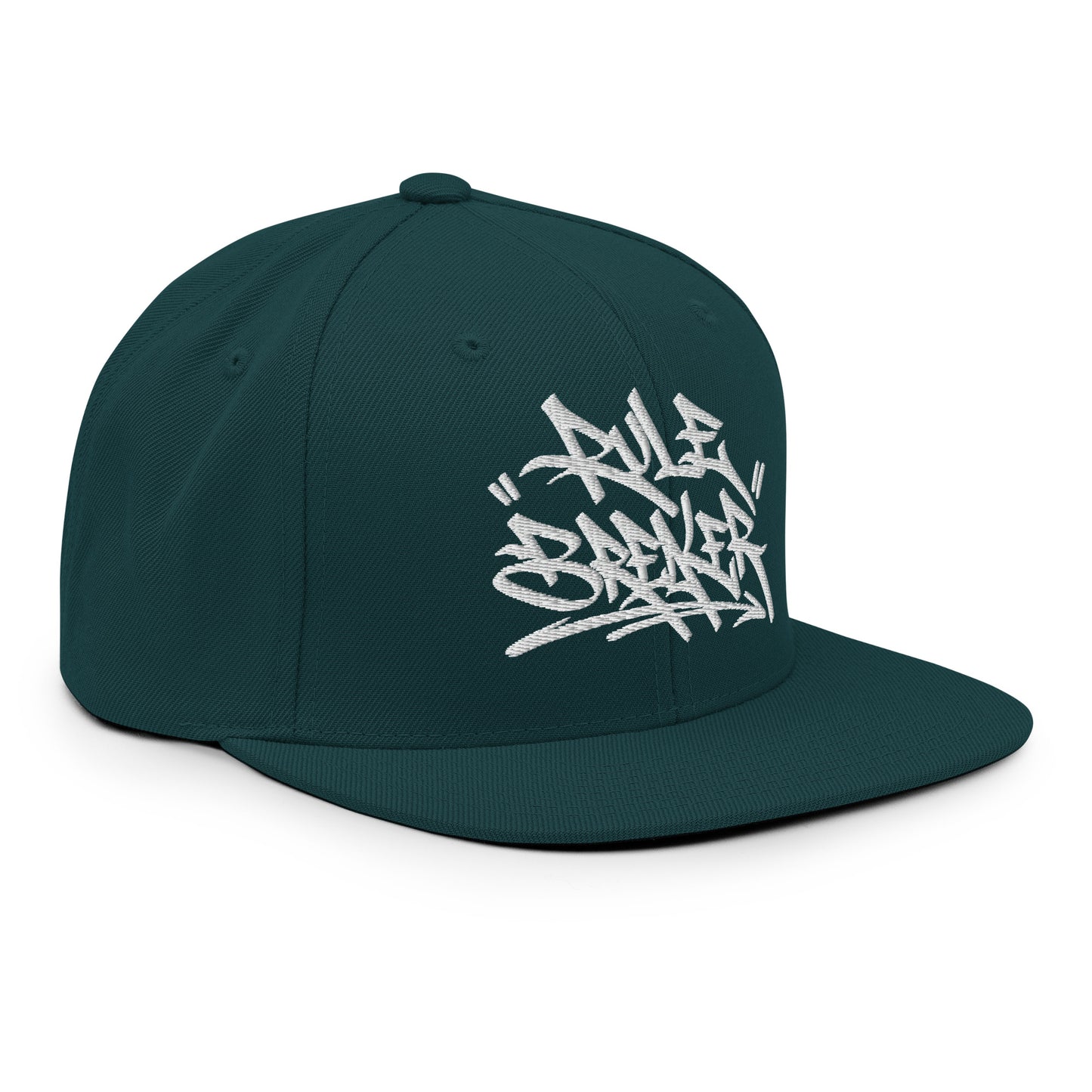 Spruce-Rule Breaker Graffiti Tag Snapback Hat from B.Different Clothing, right front, graffiti-inspired streetwear