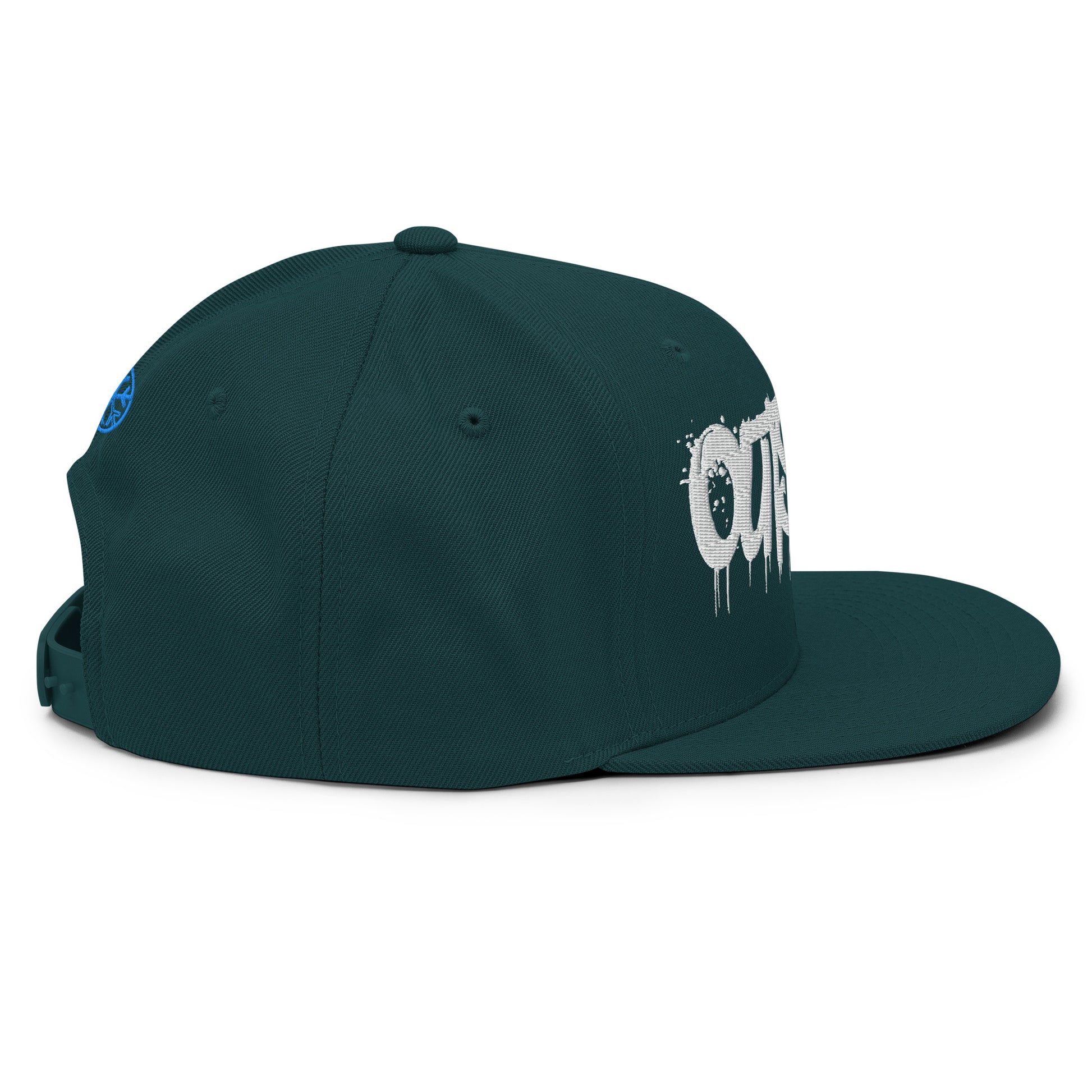Green-Outsider Graffiti Tag Snapback Hat from B.Different Clothing, right view, graffiti-inspired streetwear