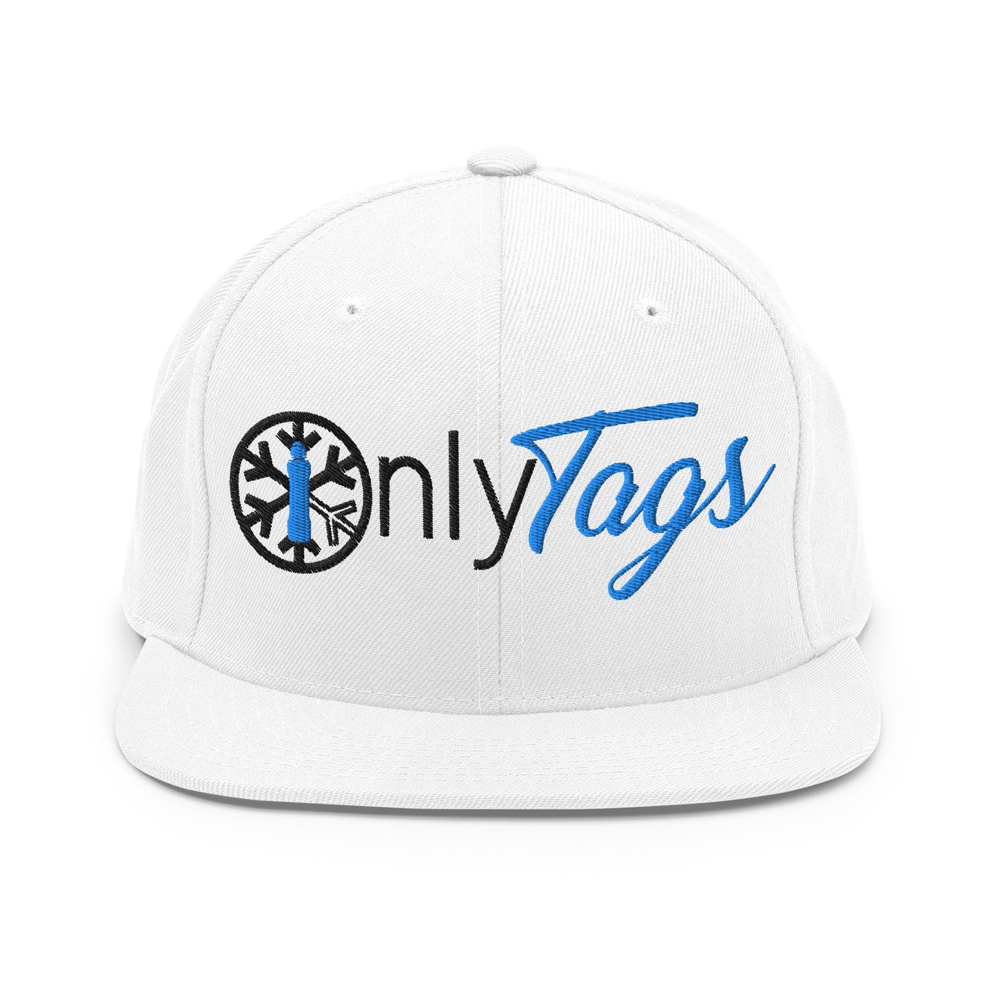 White-Only Tags Graffiti Snapback Hat from B.Different Clothing, front view, graffiti-inspired streetwear