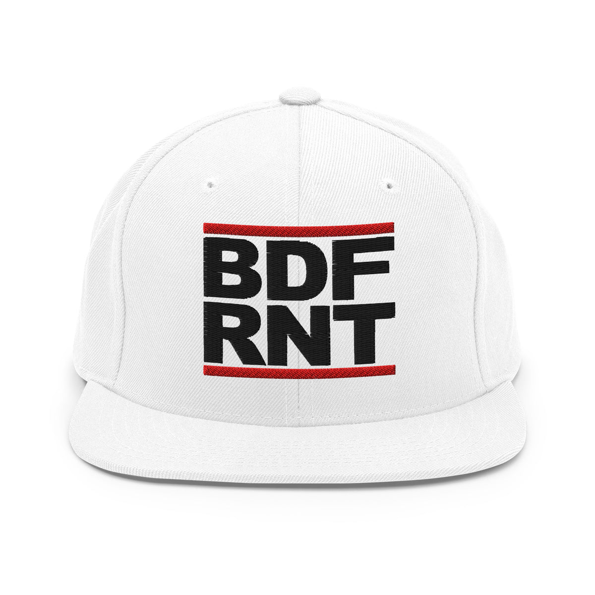White-BDFRNT OG Snapback Hat from B.Different Clothing, front view, graffiti-inspired streetwear