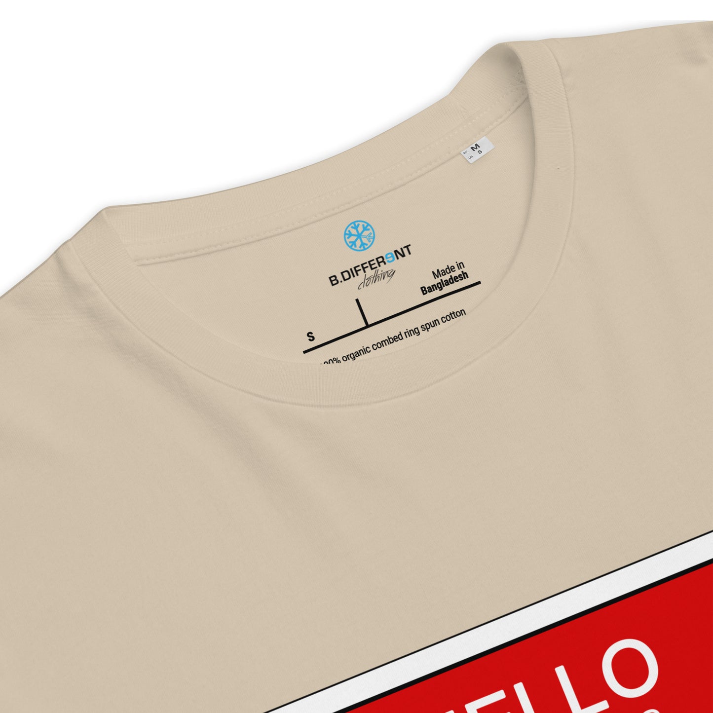 Beige-Hello My Name Is Sticker Graffiti Tee from B.Different Clothing, collar, graffiti-inspired streetwear t-shirt