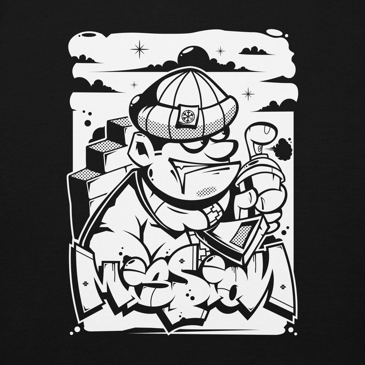 Black-Mission Graffiti Character Hoodie from B.Different Clothing, graphic, graffiti-inspired streetwear