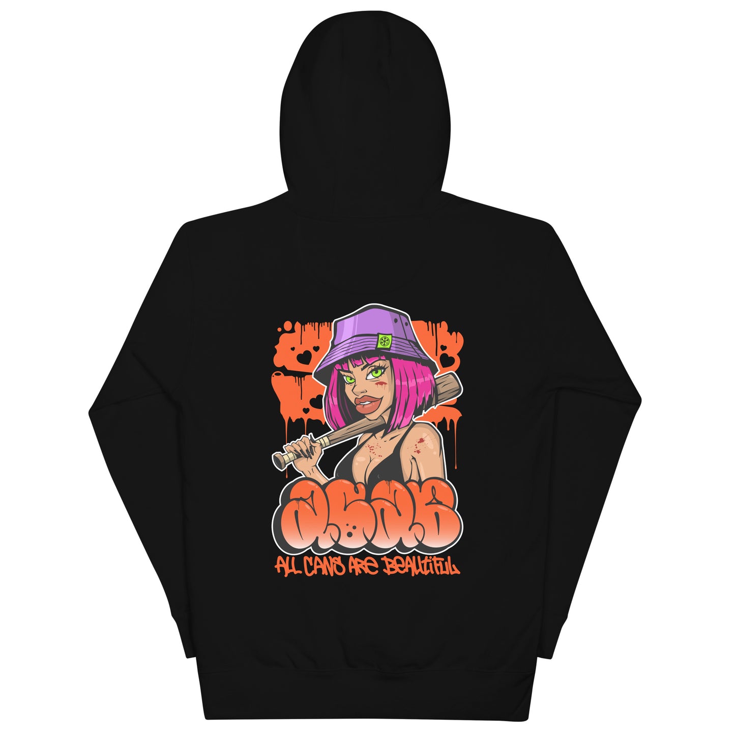 Black-ACAB Girl Graffiti Hoodie from B.Different Clothing, back view, graffiti-inspired streetwear