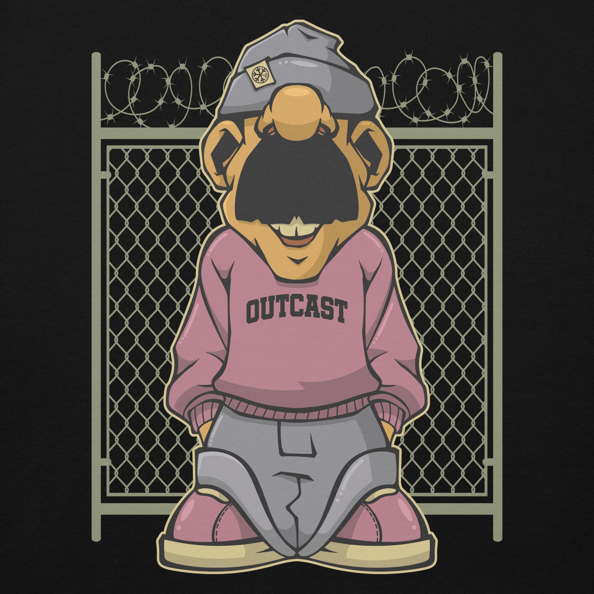 Black-Outcast Graffiti Character Hoodie from B.Different Clothing, graphic, graffiti-inspired streetwear