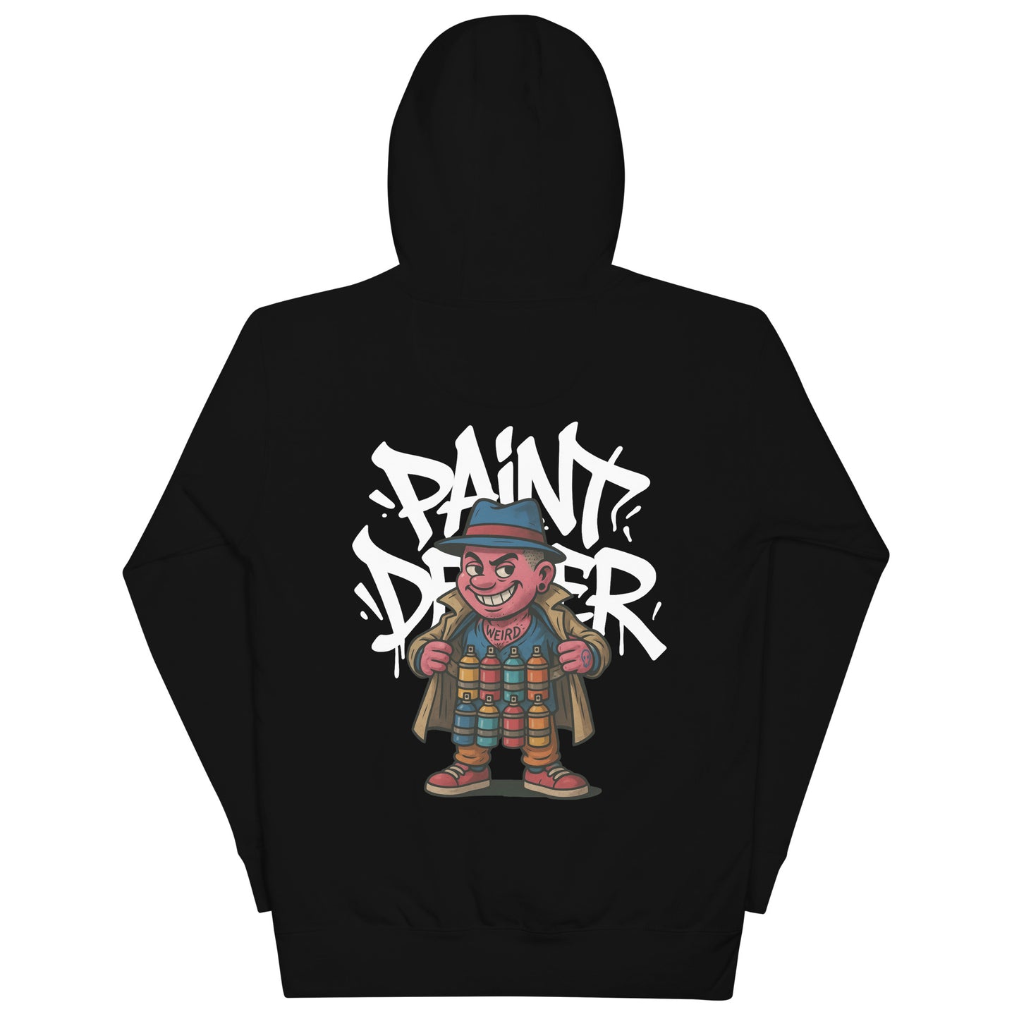Black-Paint Dealer Graffiti Character Hoodie from B.Different Clothing, back view, graffiti-inspired streetwear