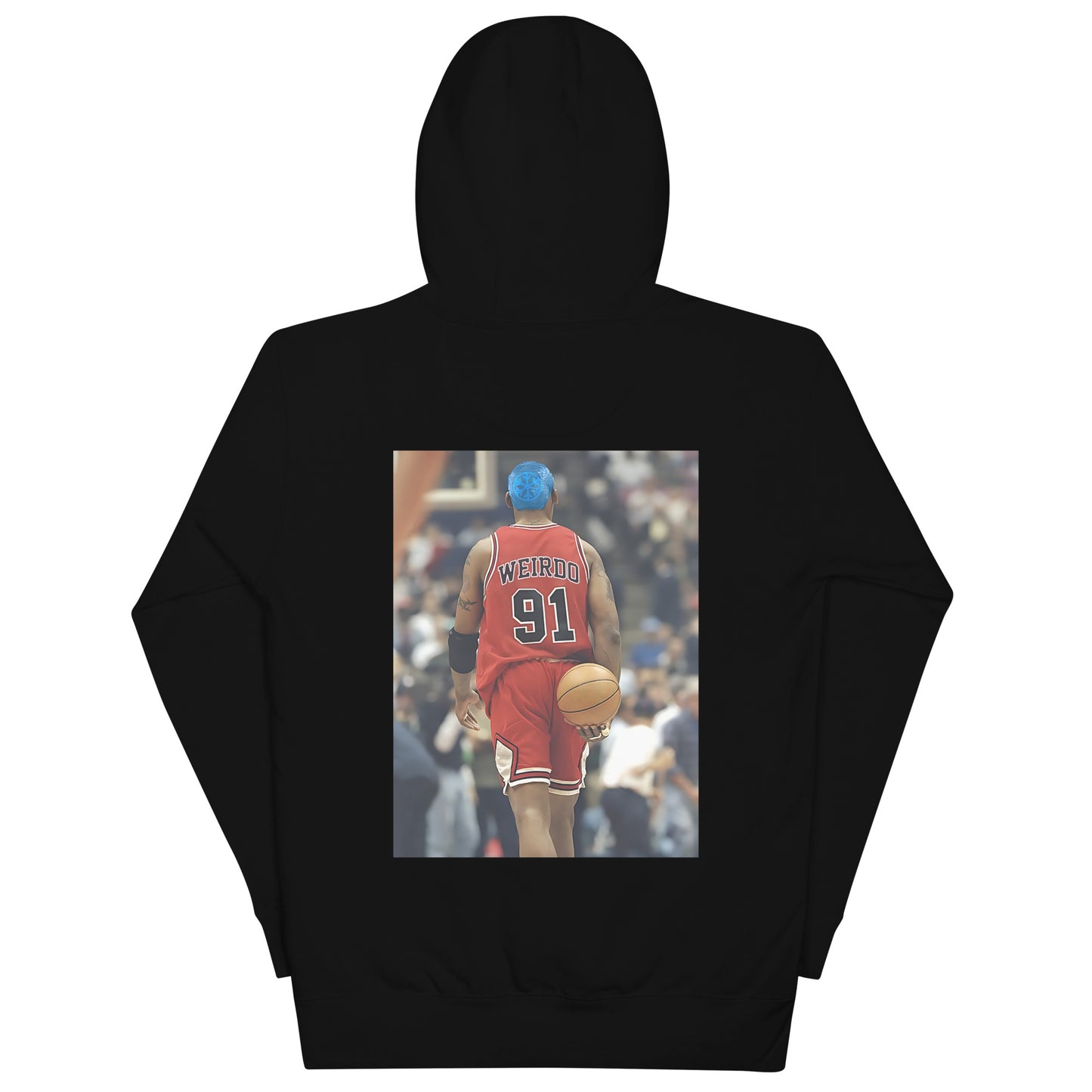 Black-Dennis Graffiti Hoodie from B.Different Clothing, back view, graffiti-inspired streetwear