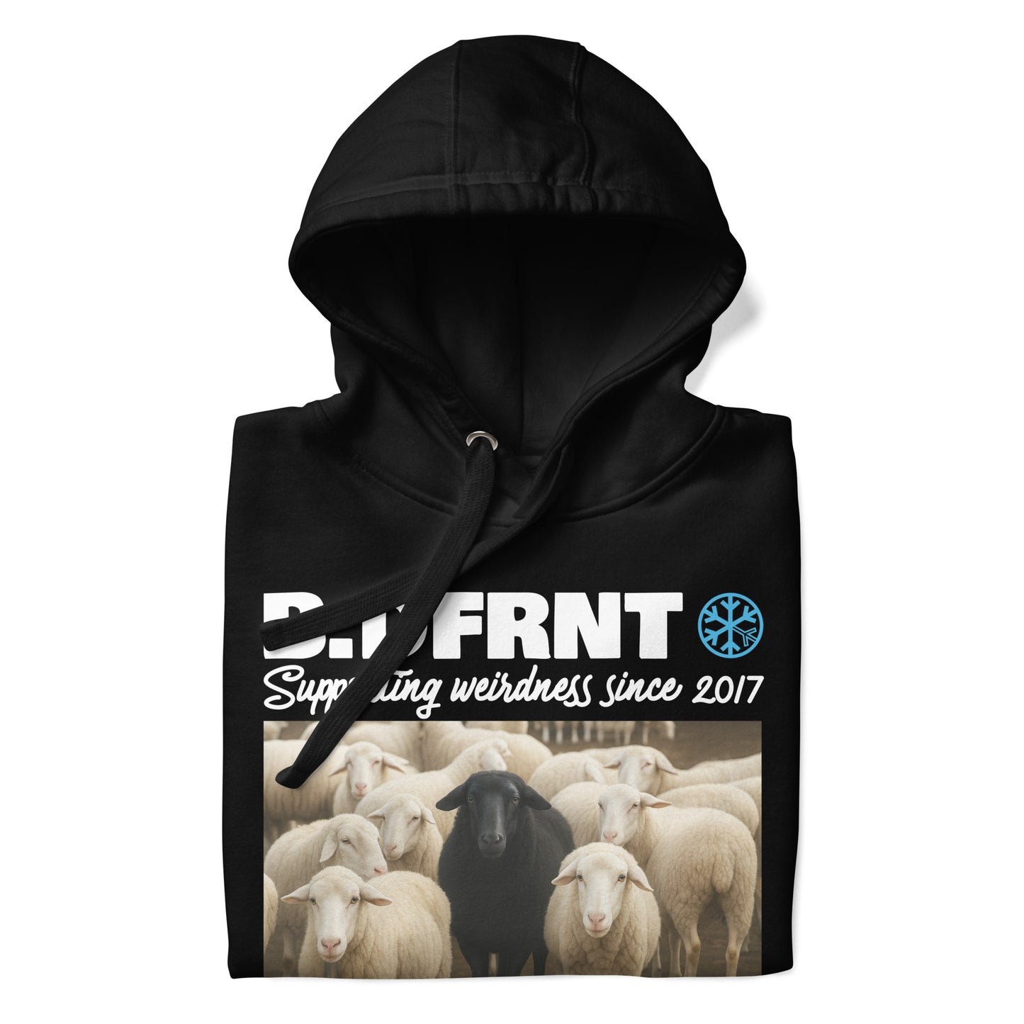 Black-Black Sheep Hoodie from B.Different Clothing, folded, graffiti-inspired streetwear