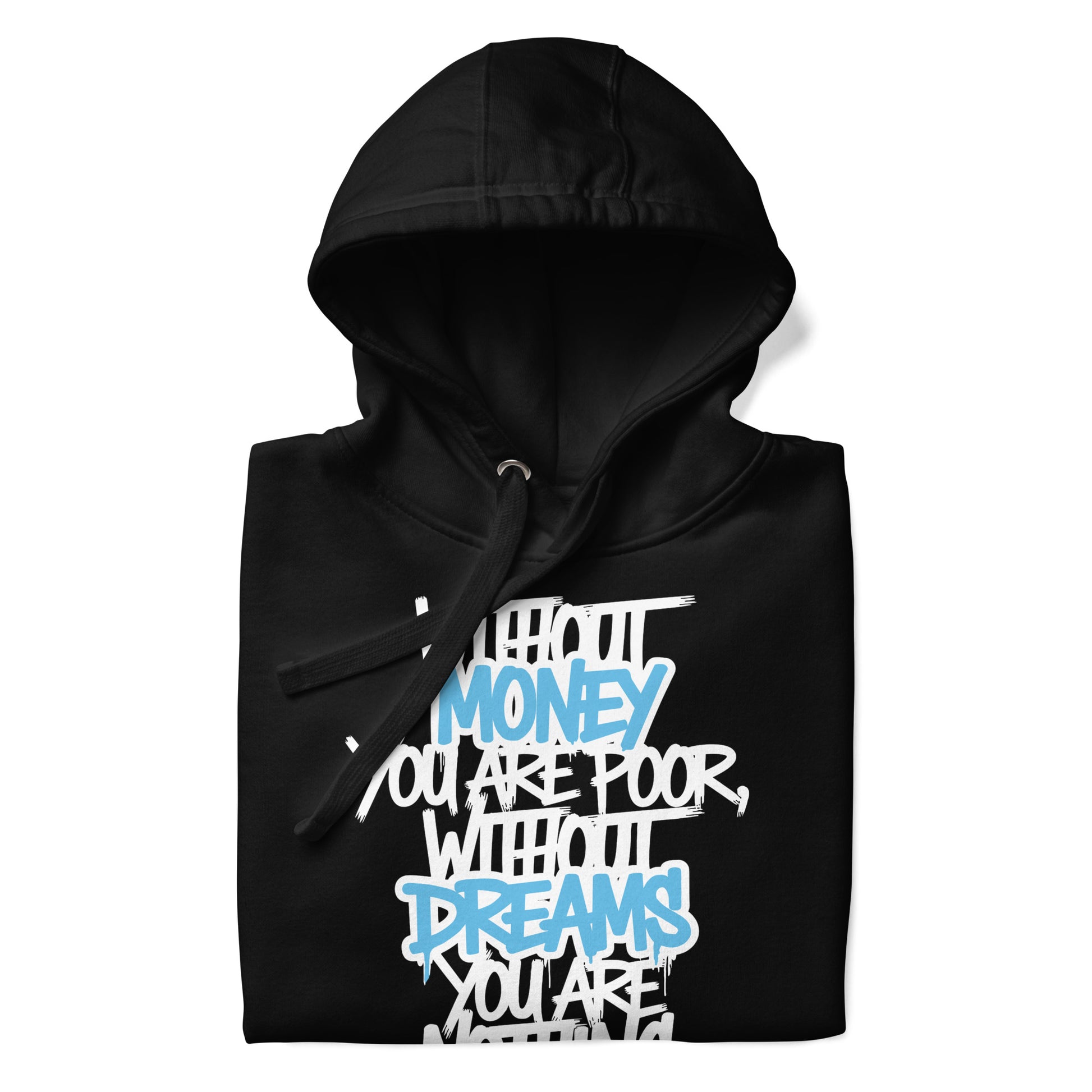 Black-Without Dreams You Are Nothing Graffiti Hoodie from B.Different Clothing, folded, graffiti-inspired streetwear