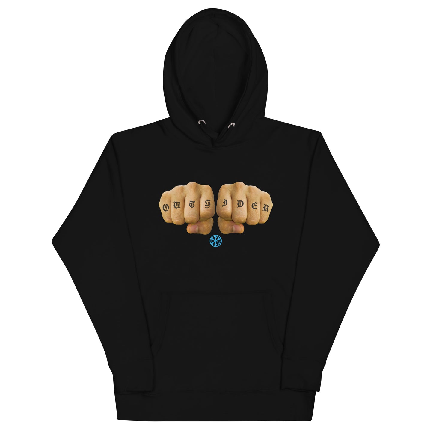 Black-Outsider Tattoo Hoodie from B.Different Clothing, front view, graffiti-inspired streetwear