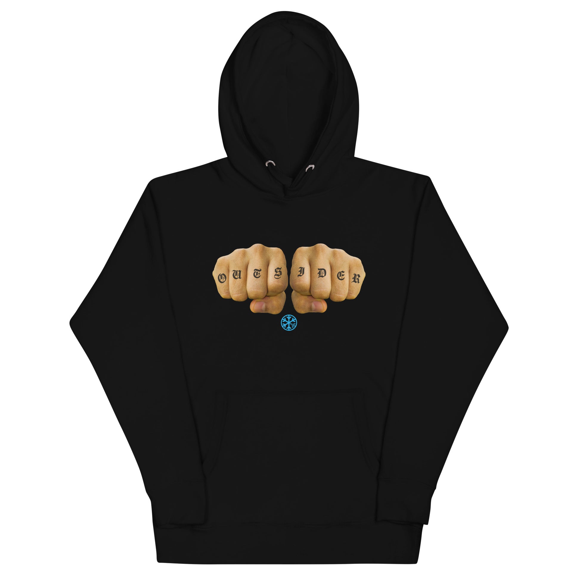 Black-Outsider Tattoo Hoodie from B.Different Clothing, front view, graffiti-inspired streetwear