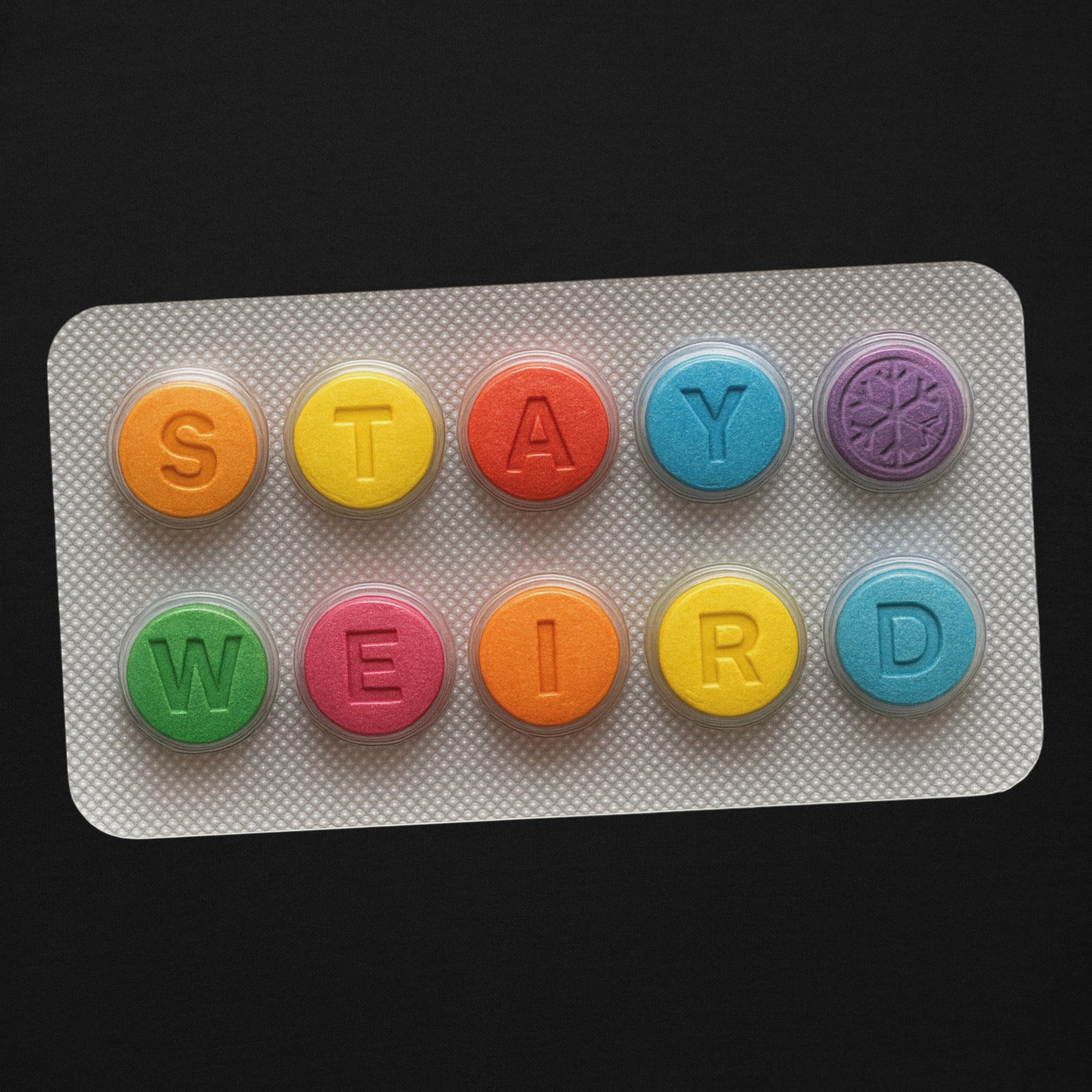 Black-Stay Weird Pills Hoodie from B.Different Clothing, graphic, graffiti-inspired streetwear