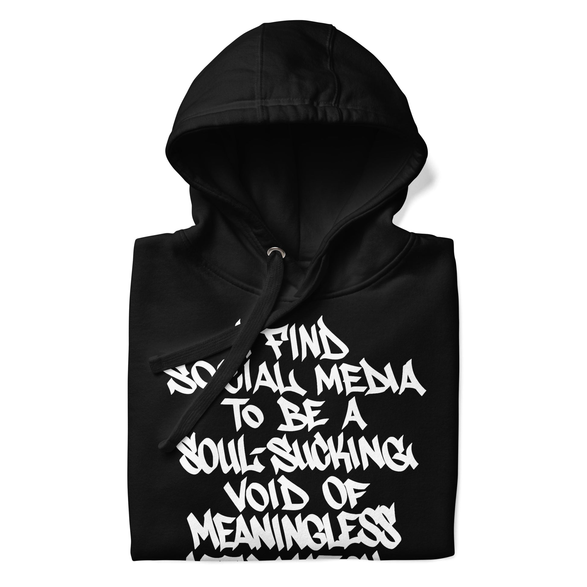 Black-Social Media Graffiti Tag Hoodie from B.Different Clothing, folded, graffiti-inspired streetwear
