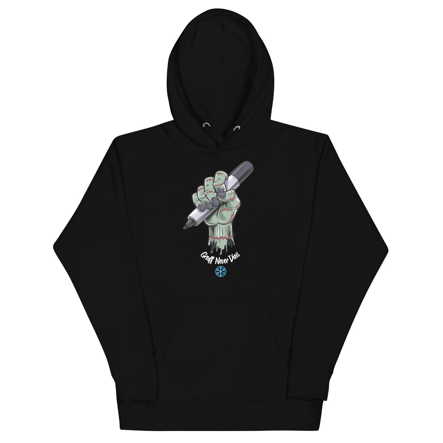 Black-Thing Graffiti Hoodie from B.Different Clothing, front view, graffiti-inspired streetwear