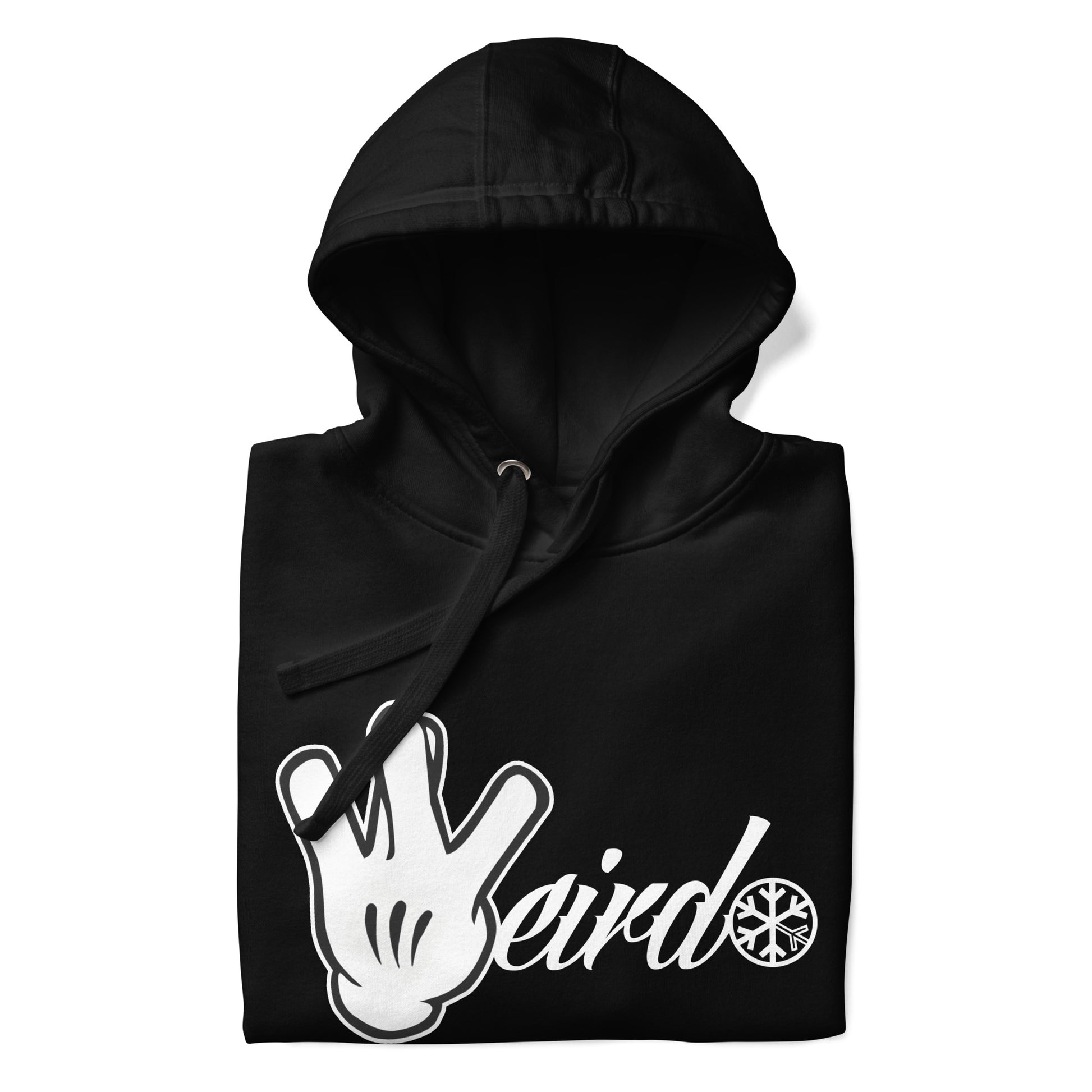 Black-Weirdo Hand Sign Hoodie from B.Different Clothing, folded, graffiti-inspired streetwear