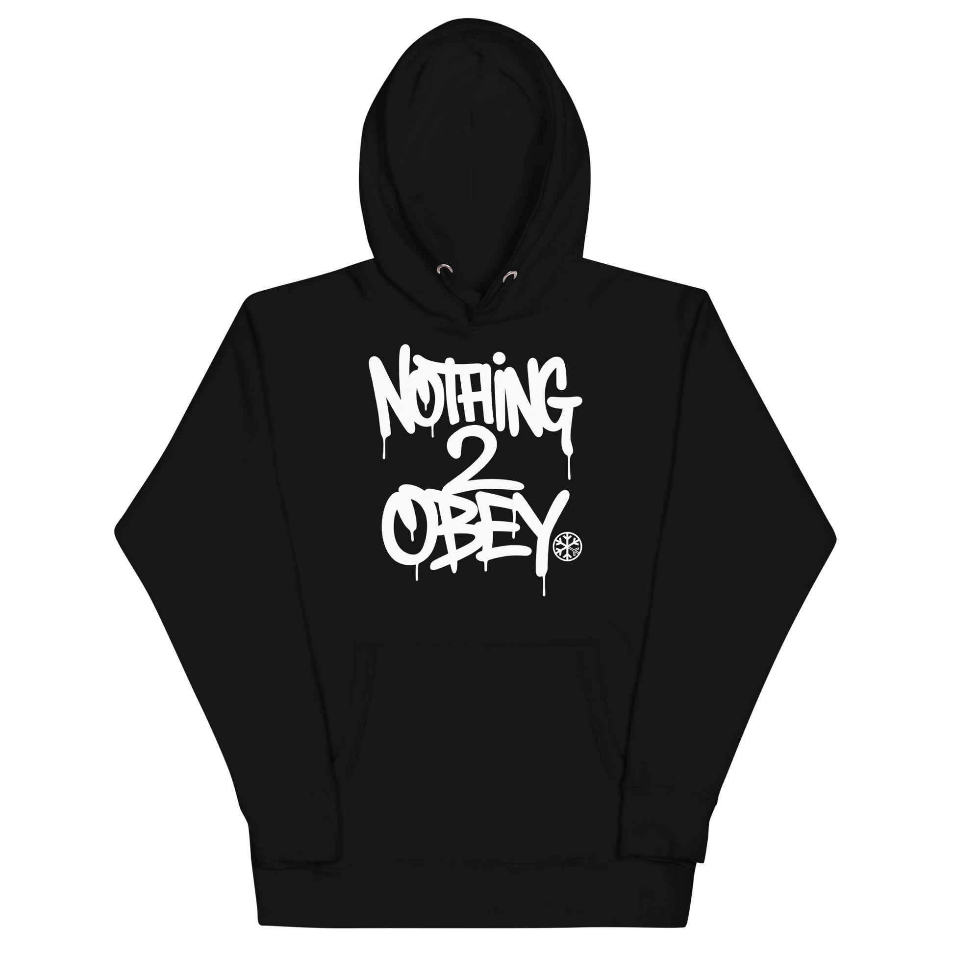 Black-Nothing 2 Obey Graffiti Hoodie from B.Different Clothing, front view, graffiti-inspired streetwear