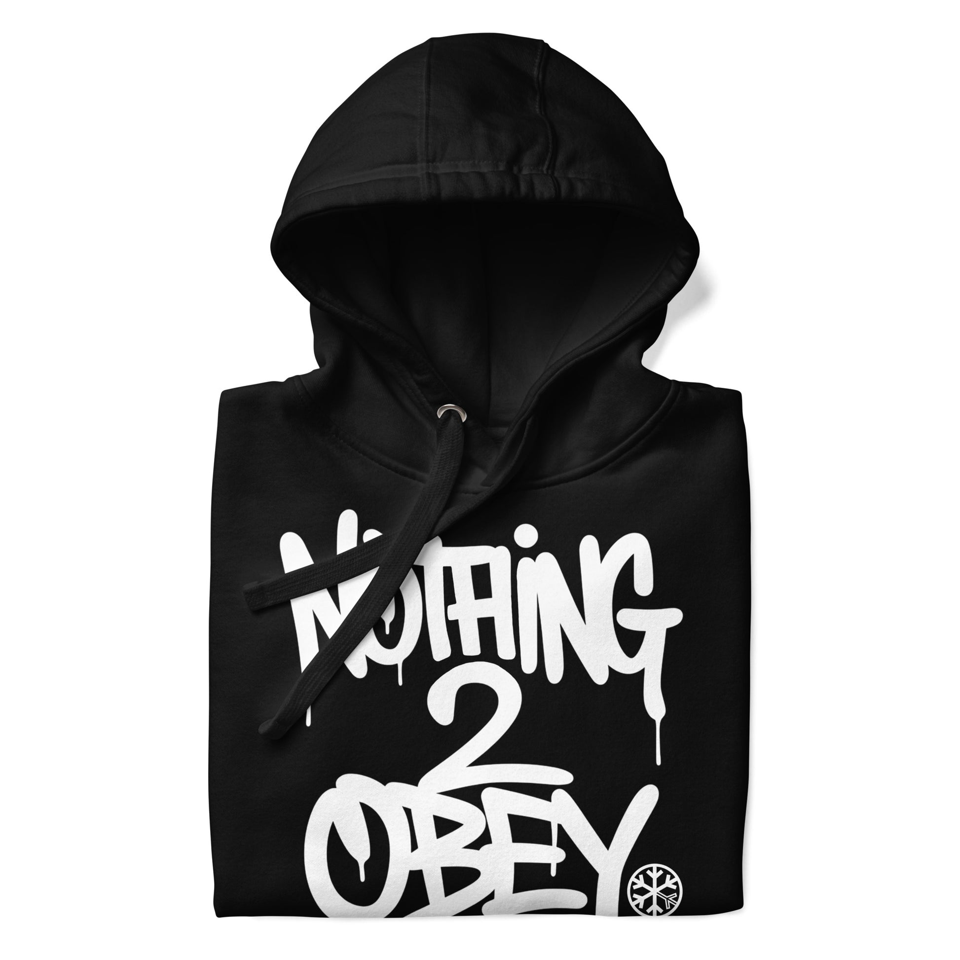 Black-Nothing 2 Obey Graffiti Hoodie from B.Different Clothing, folded, graffiti-inspired streetwear