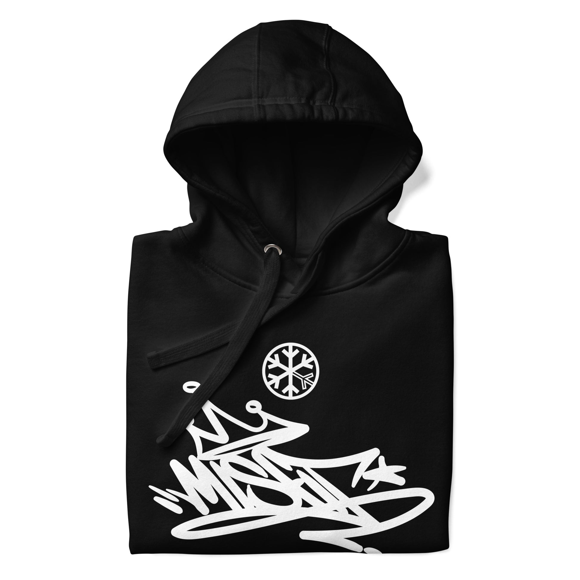 Black-Misfit Graffiti Tag Hoodie from B.Different Clothing, folded, graffiti-inspired streetwear