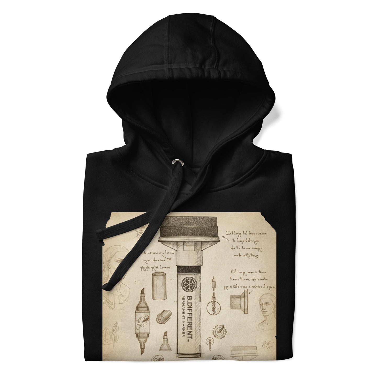 Black-Marker Sketch Graffiti Hoodie from B.Different Clothing, folded, graffiti-inspired streetwear