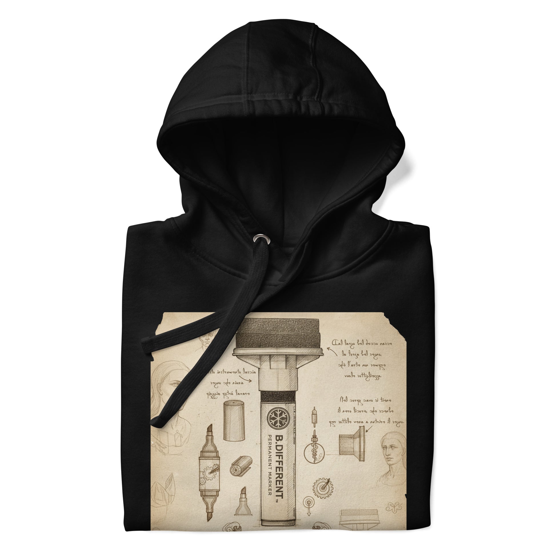 Black-Marker Sketch Graffiti Hoodie from B.Different Clothing, folded, graffiti-inspired streetwear