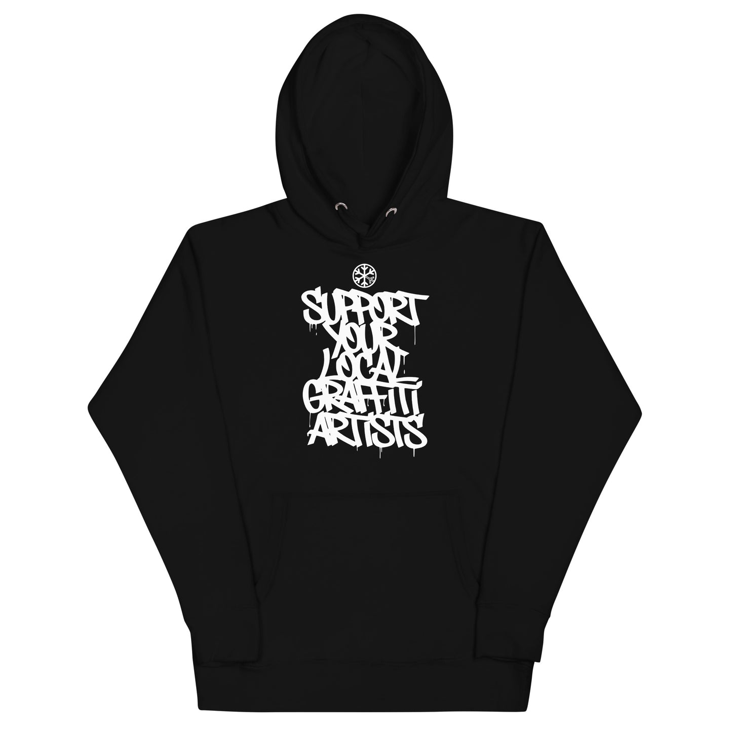 Black-Support Your Local Graffiti Artists Hoodie from B.Different Clothing, front view, graffiti-inspired streetwear