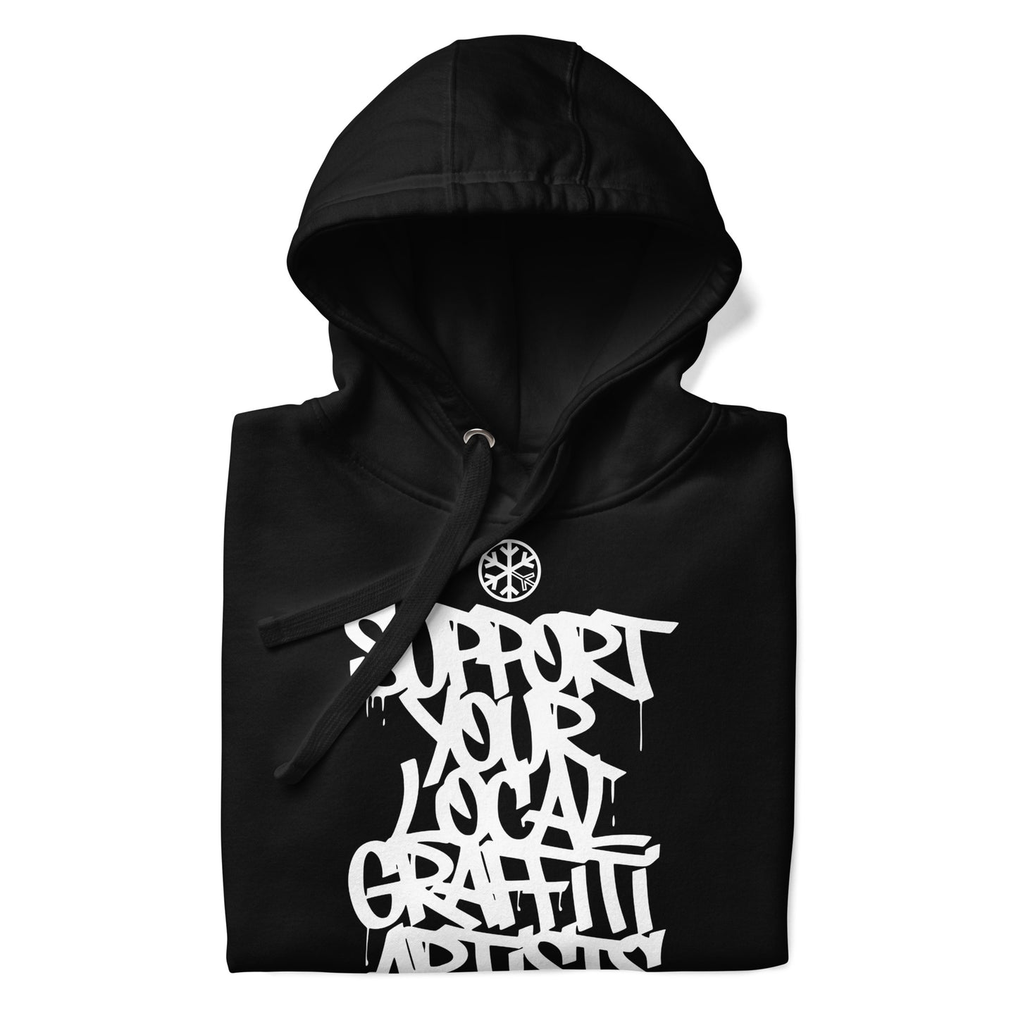 Black-Support Your Local Graffiti Artists Hoodie from B.Different Clothing, folded, graffiti-inspired streetwear