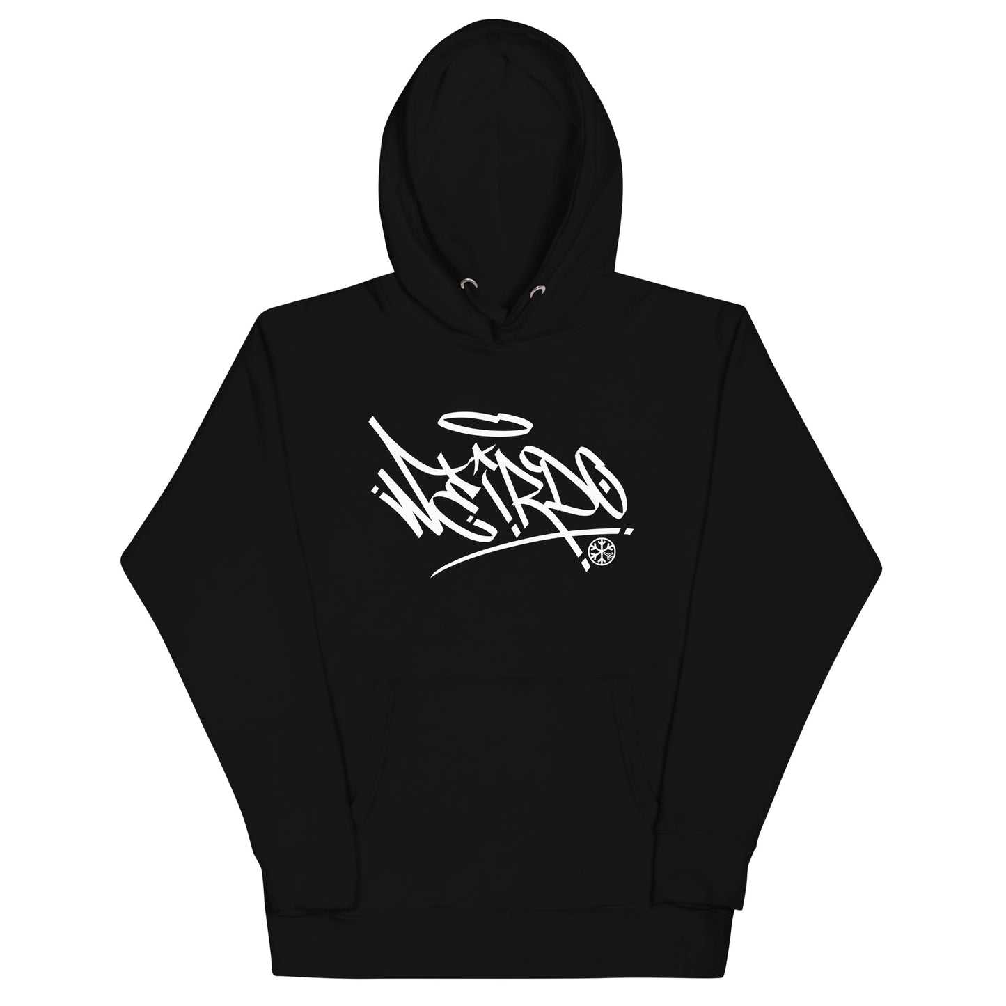 Black-Weirdo Tag Graffiti Hoodie from B.Different Clothing, front view, graffiti-inspired streetwear