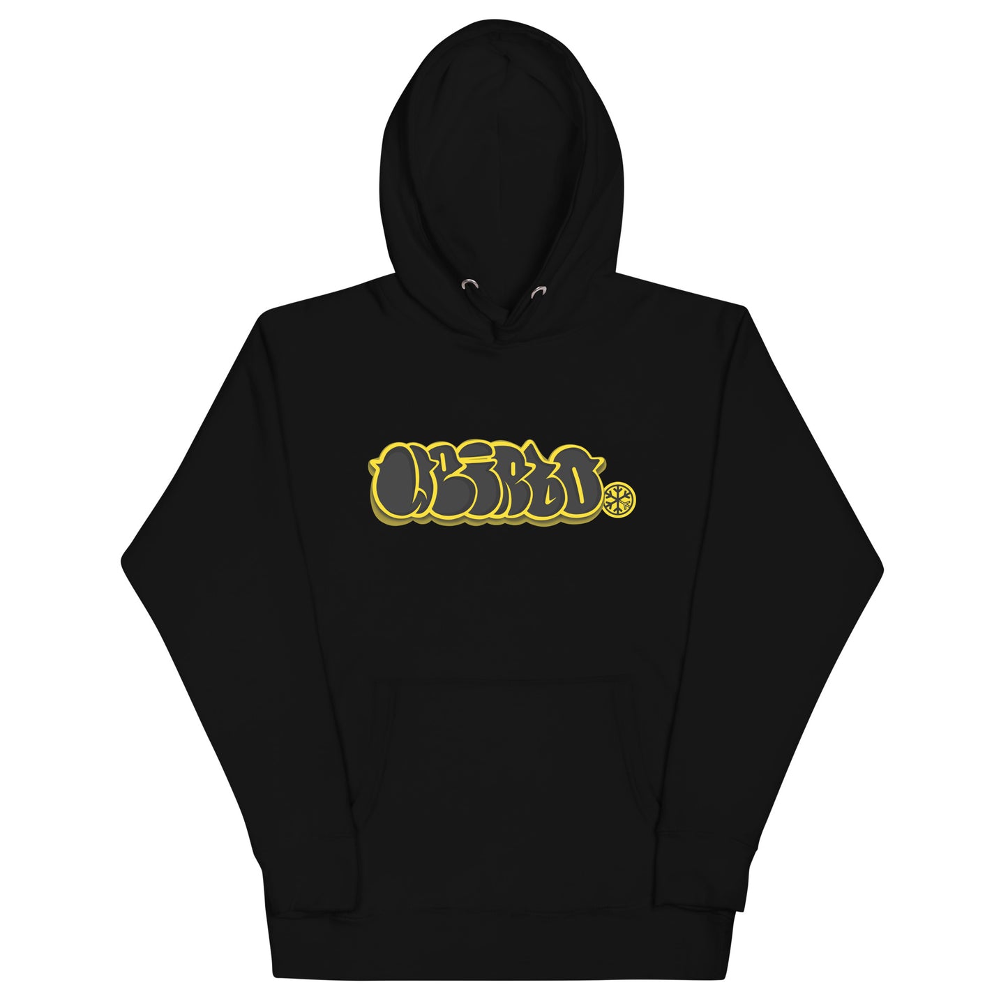 Black-Weirdo Graffiti Throwie Hoodie from B.Different Clothing, front view, graffiti-inspired streetwear