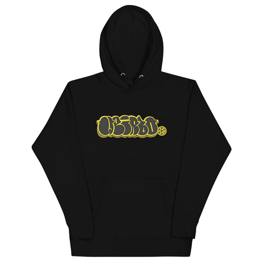 Black-Weirdo Graffiti Throwie Hoodie from B.Different Clothing, front view, graffiti-inspired streetwear