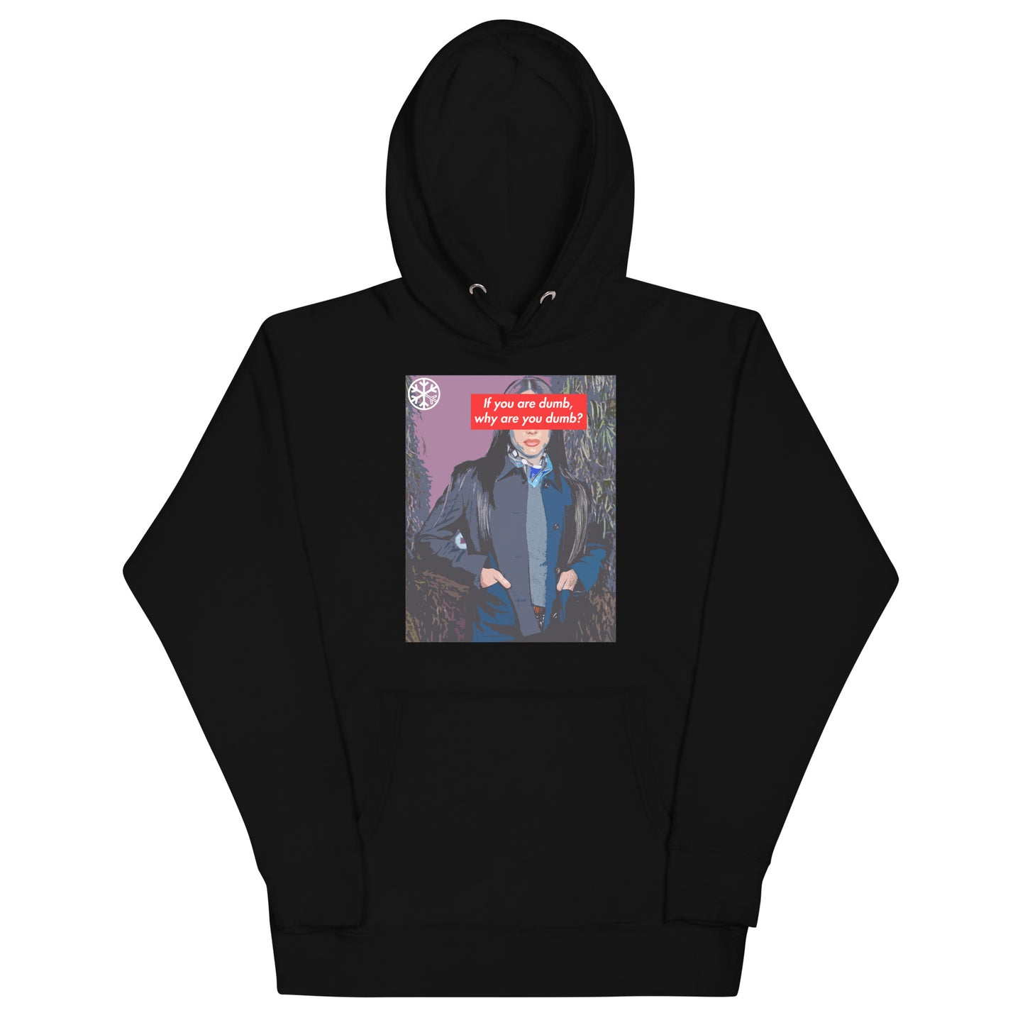 Black-Why Are You Dumb Hoodie from B.Different Clothing, front view, graffiti-inspired streetwear
