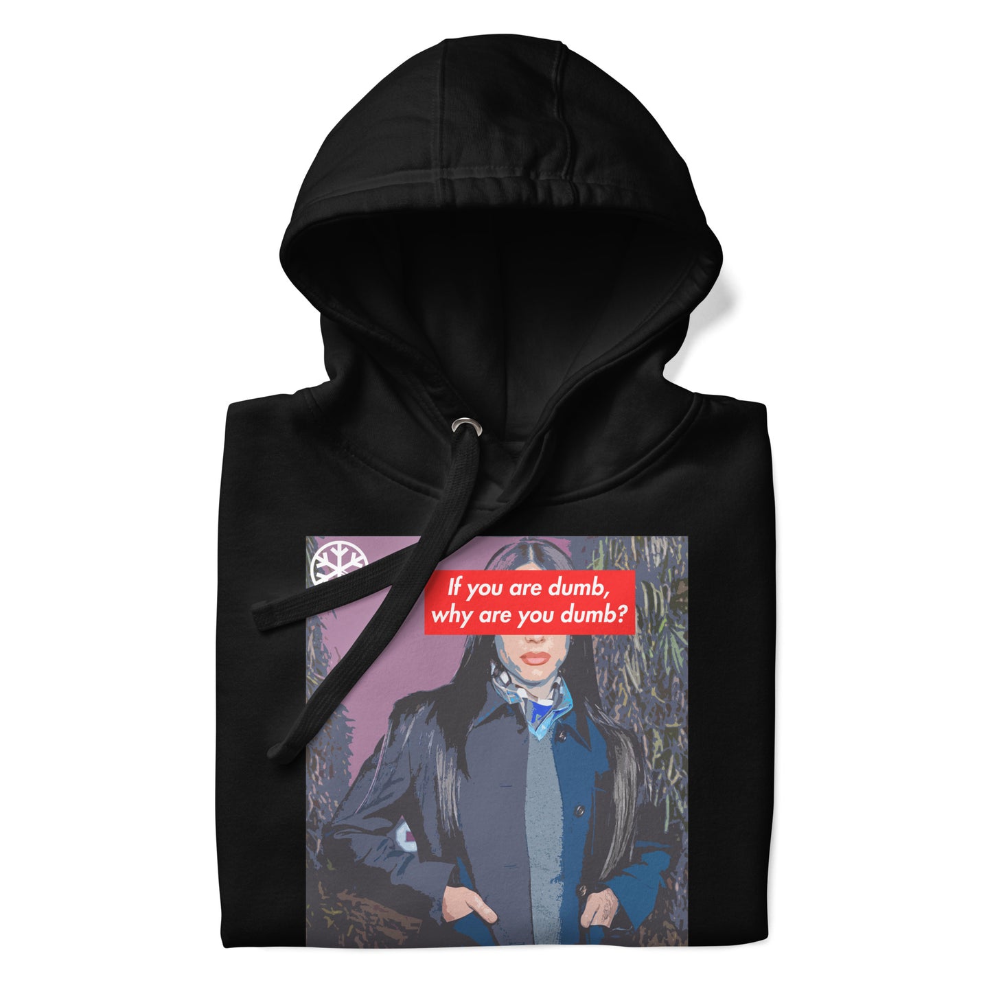 Black-Why Are You Dumb Hoodie from B.Different Clothing, folded, graffiti-inspired streetwear